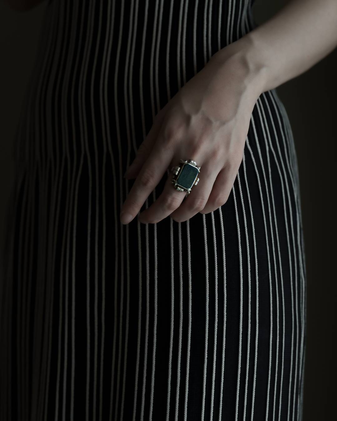 Art Nouveau / Art Deco Transitional design Green Jasper et Silver Ring