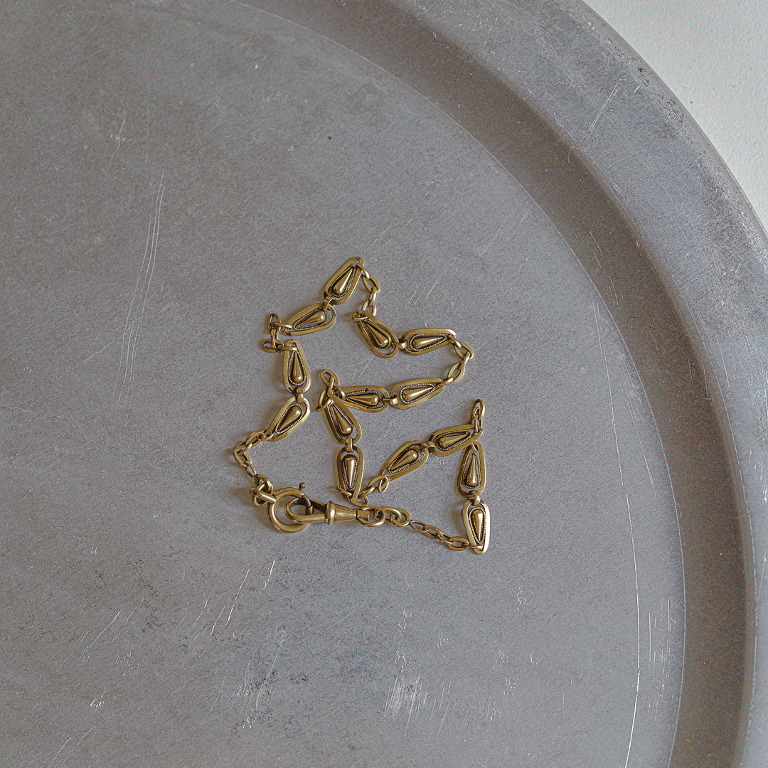 C.1900-1915|Teardrop Motif Milgrain Link Albert Chain