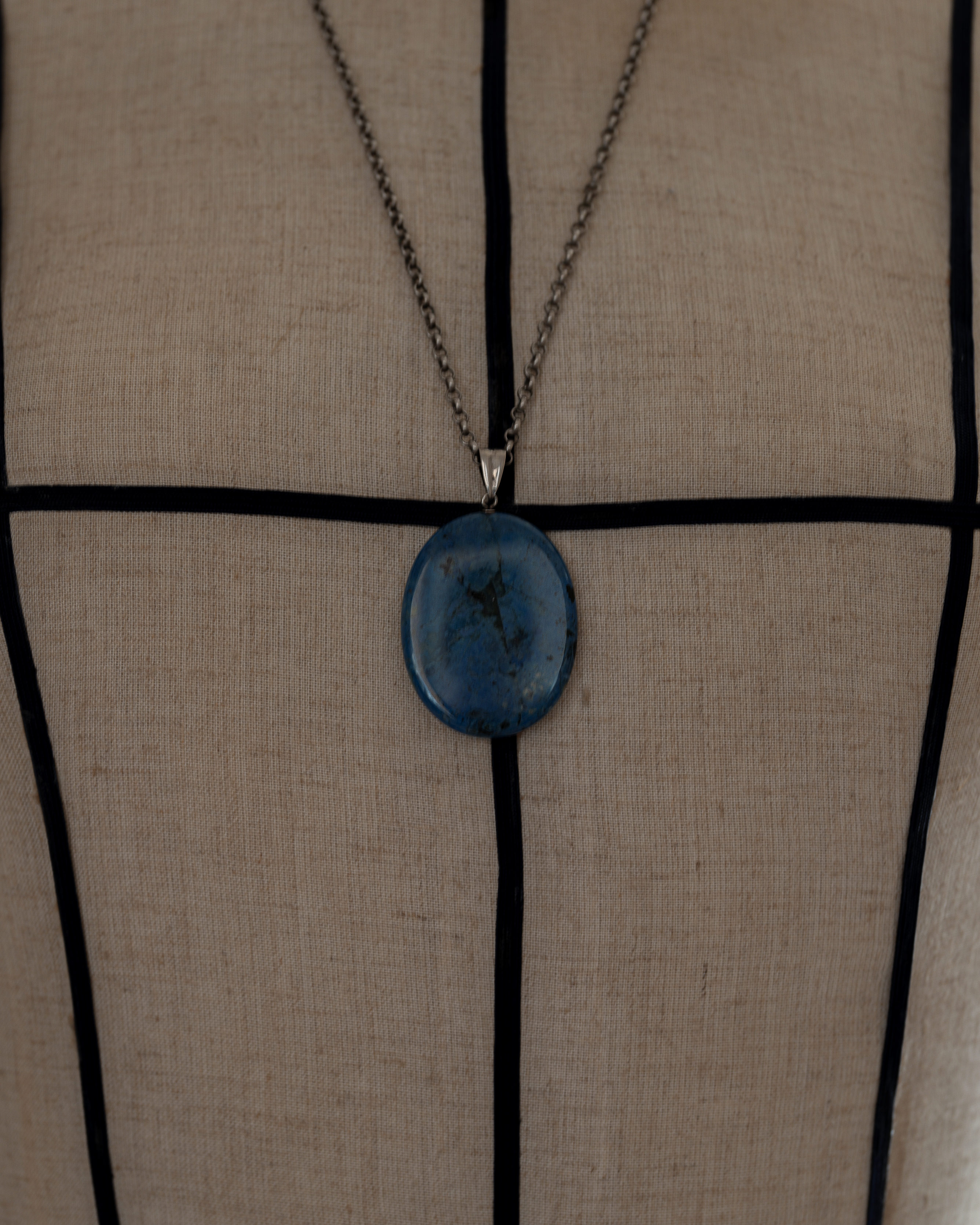 C.1900 Blue Marble Stone Silver Monogram Necklace