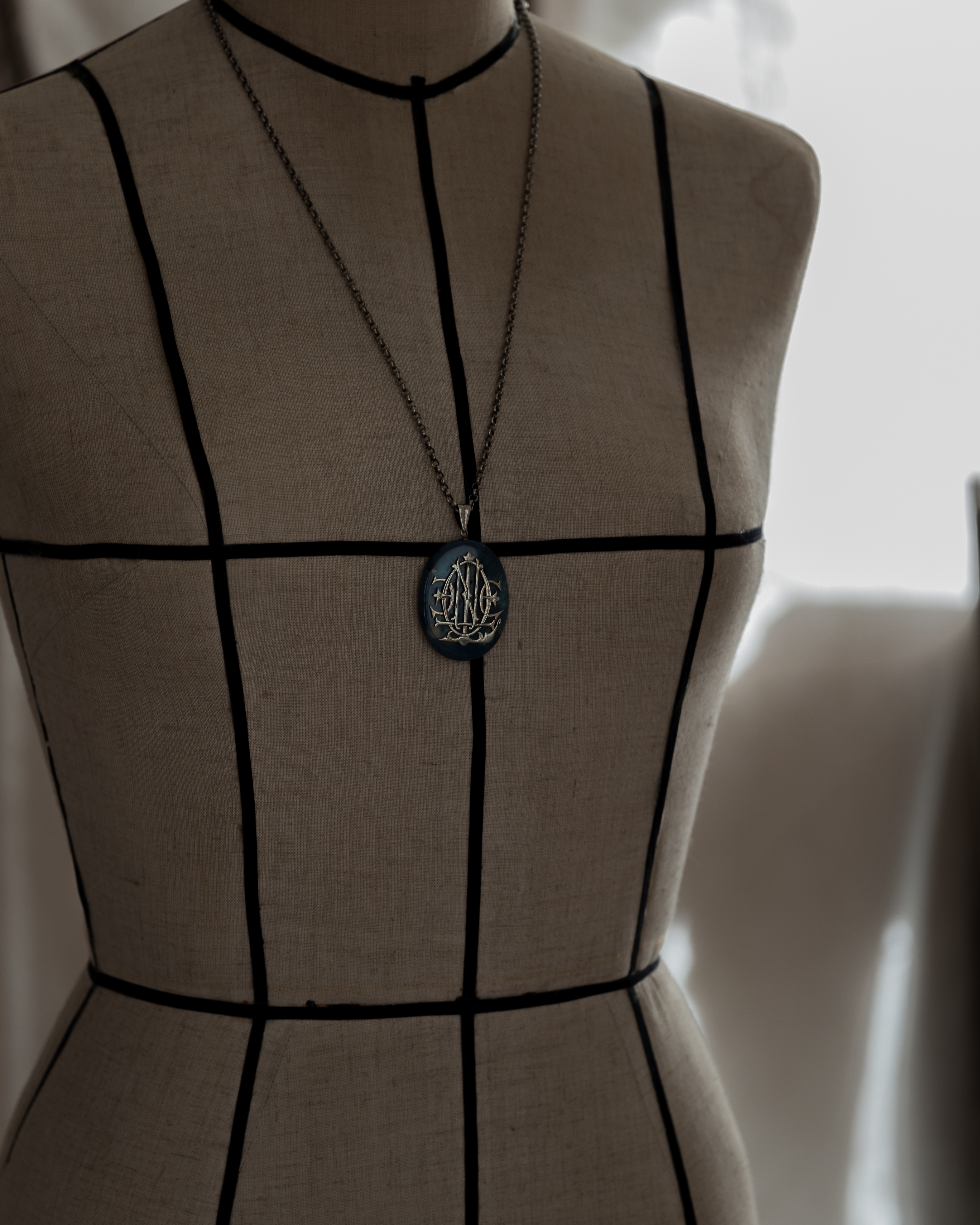 C.1900 Blue Marble Stone Silver Monogram Necklace