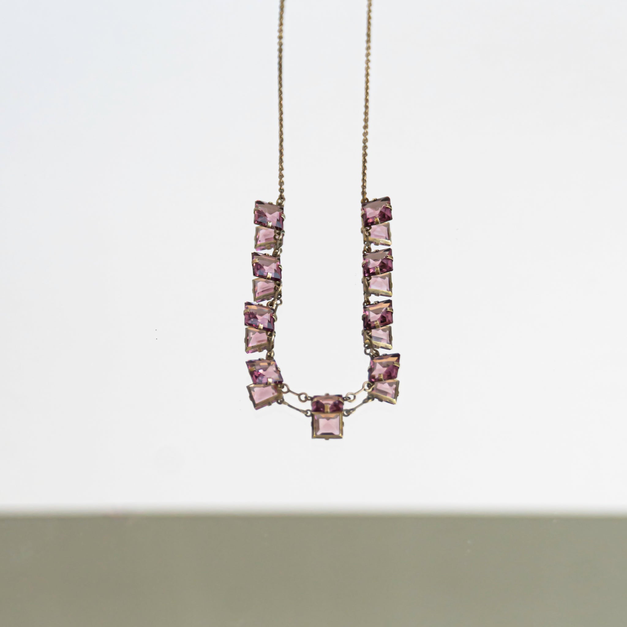 C.1930s|Purple 9 Square Glass Necklace
