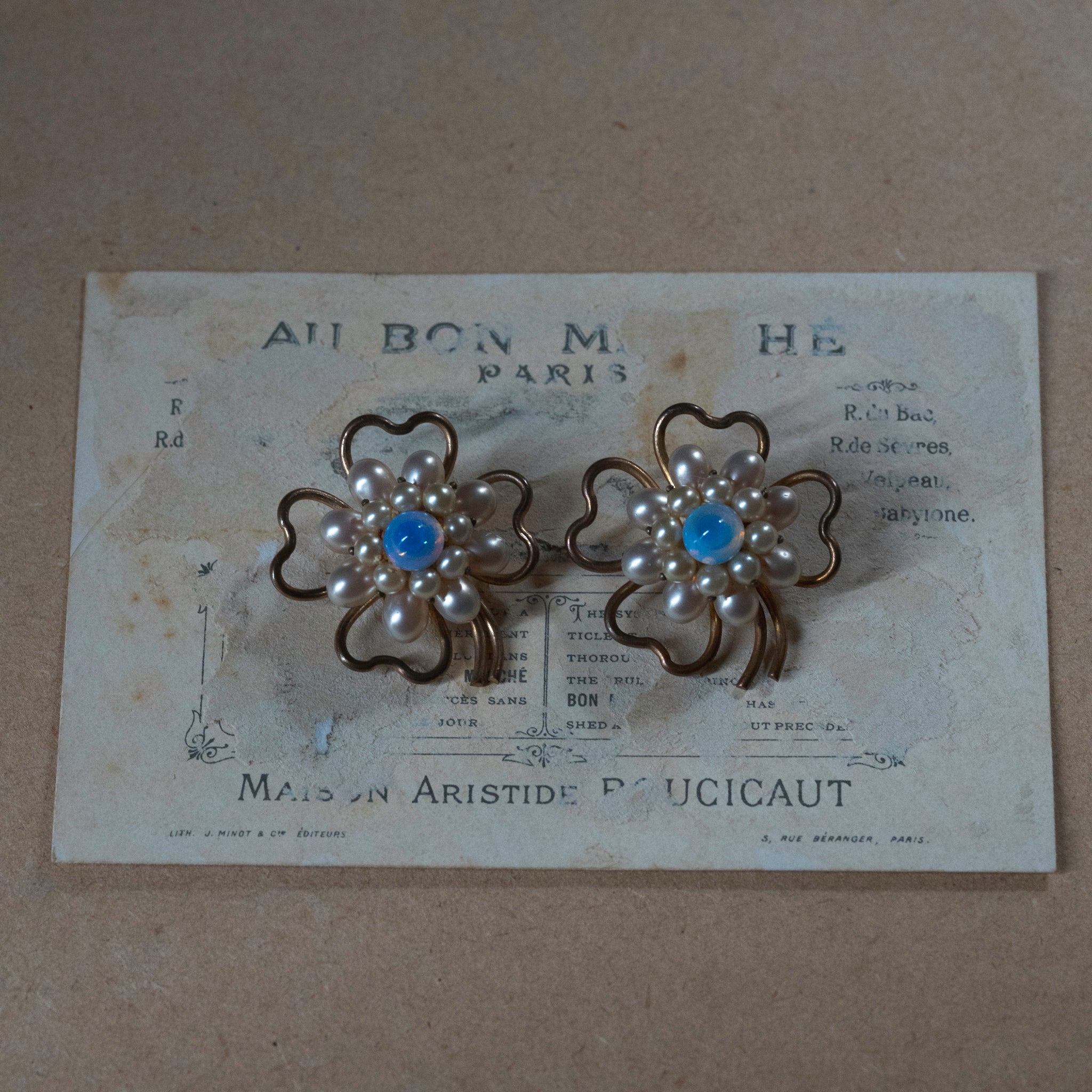 C1950 Louis Rousselet|Clover Glass Pearl Earrings