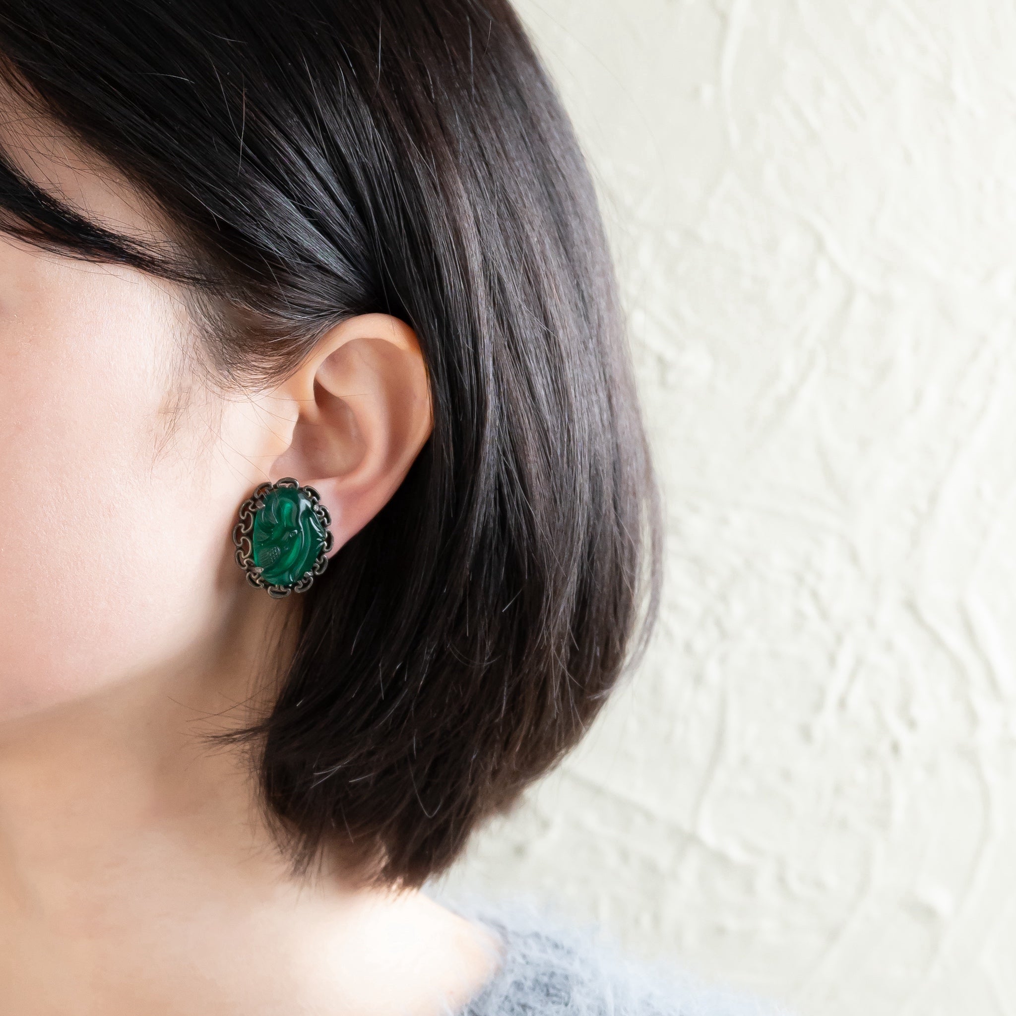 Chinoiserie Green Glass Little Bird Earrings