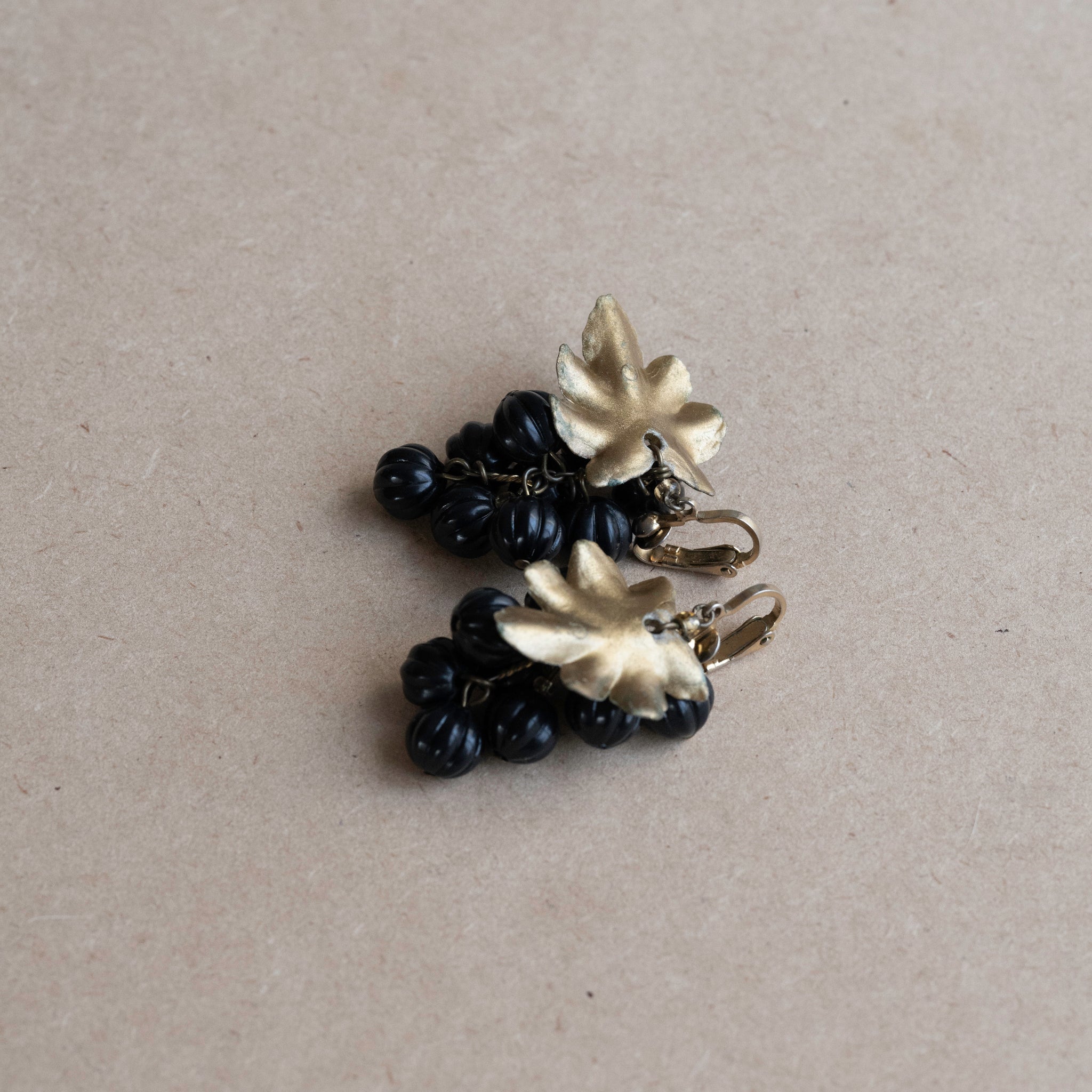 Black Grape Gold Leaf Earrings