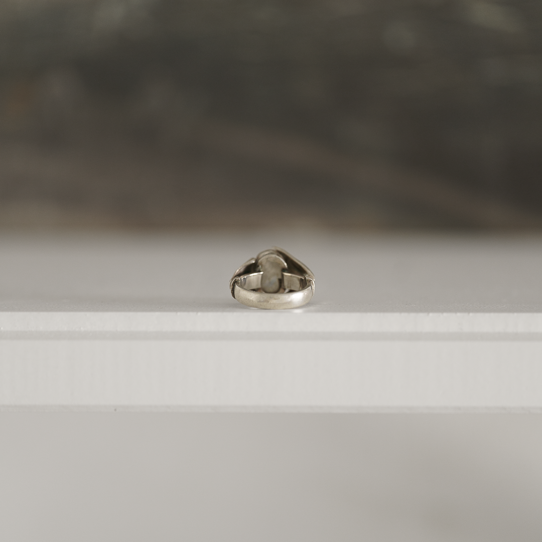 C.1970 | French Silver Angel Wings Ring with Moonstone