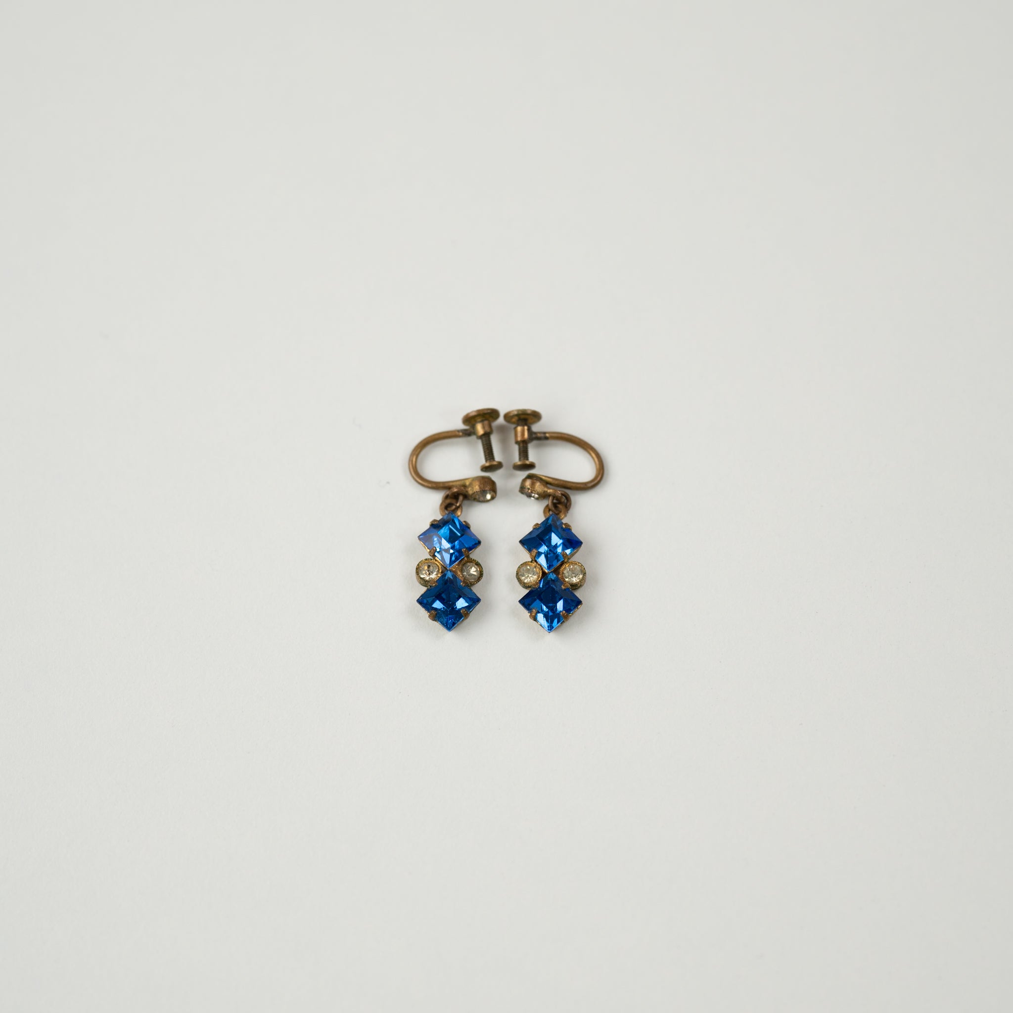 Antique Blue Clear Glass Square Earrings