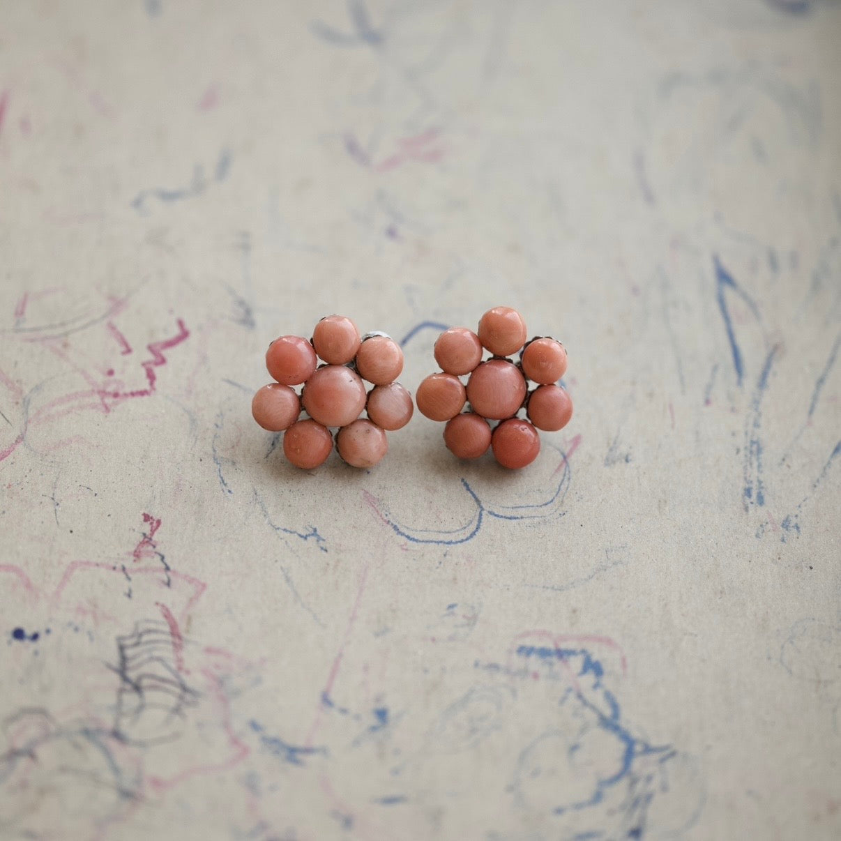 C. 1940-1960｜Natural Pink Coral Cluster Clip-On Earrings