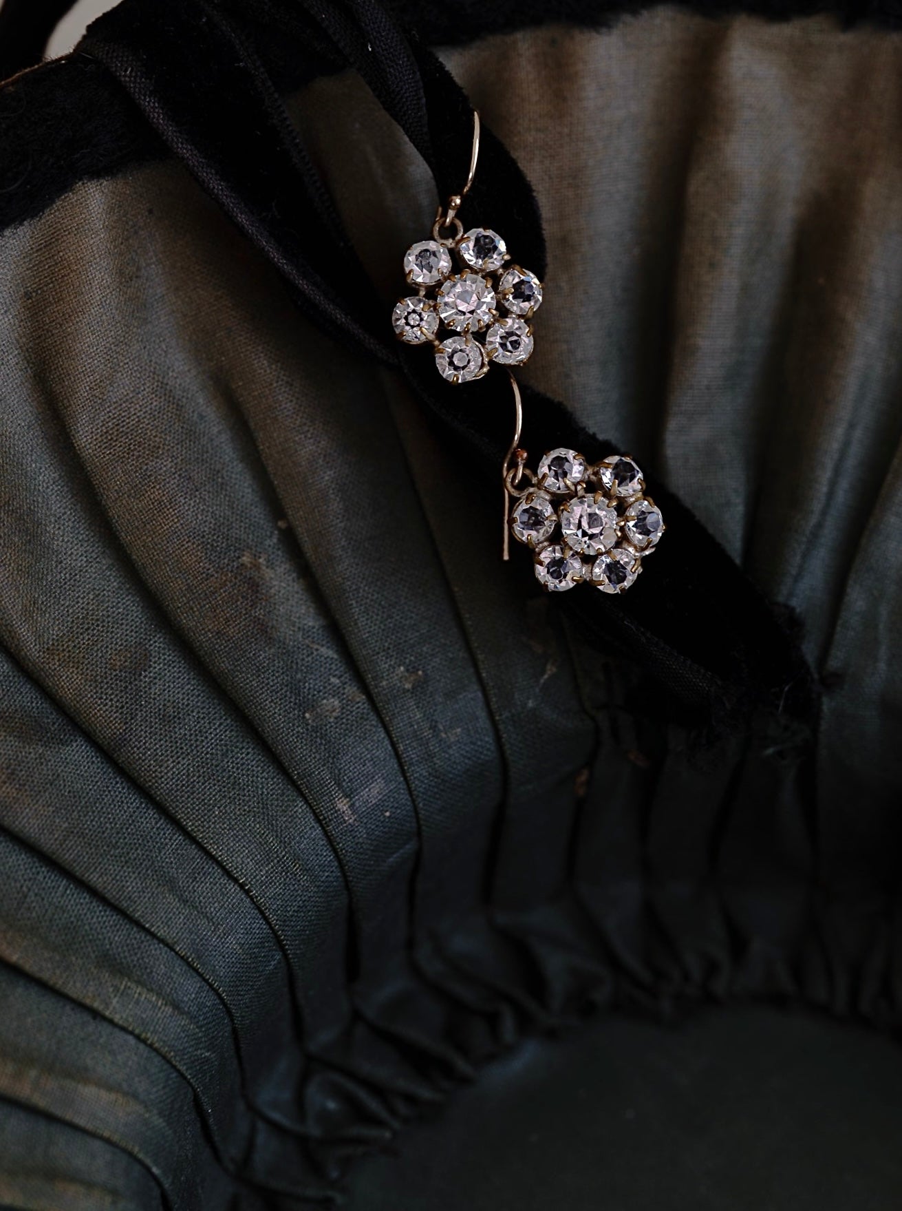 C.1900 ローズカットクリアガラス 18K ゴールド ピアス