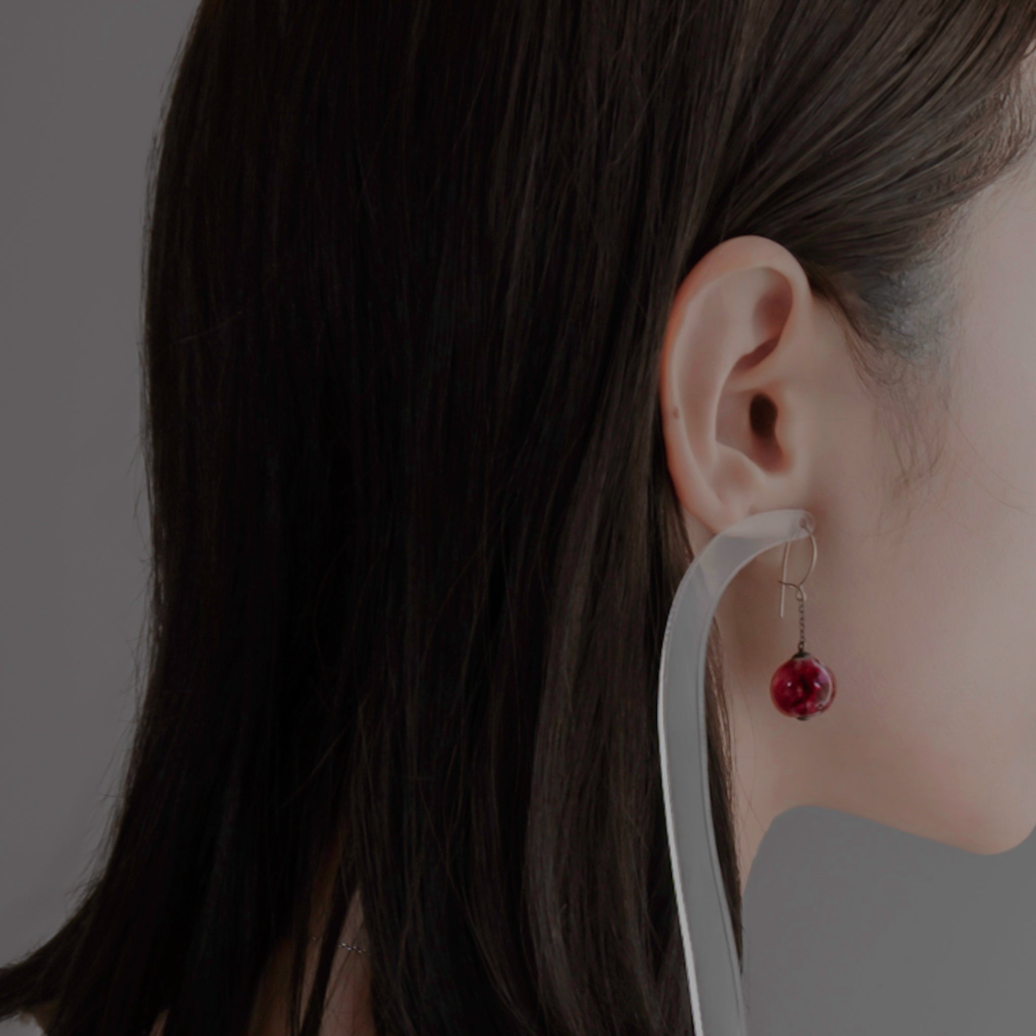 C.1930s Berry Red Marble Glass Pierced Earrings