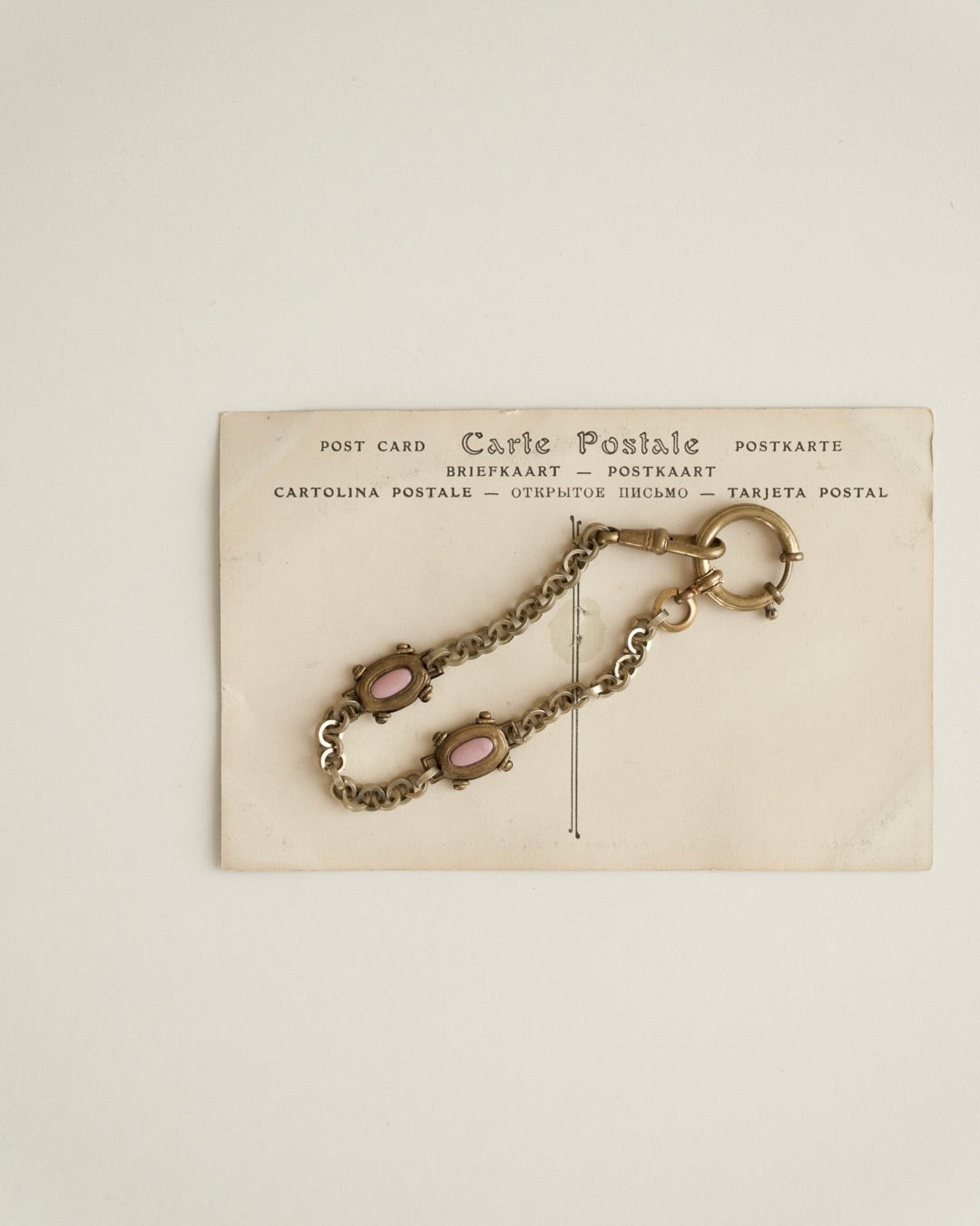 C.1920｜Pink Glass & Brass Watch Chain Bracelet