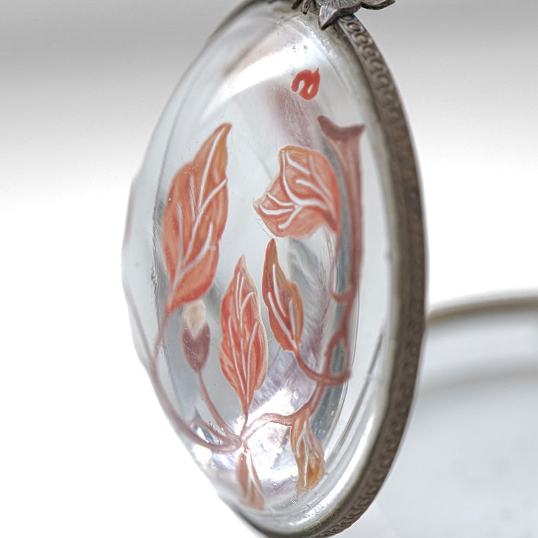 C.1900–1930｜Small Domed Glass Case with Hand-Painted Vine Motif