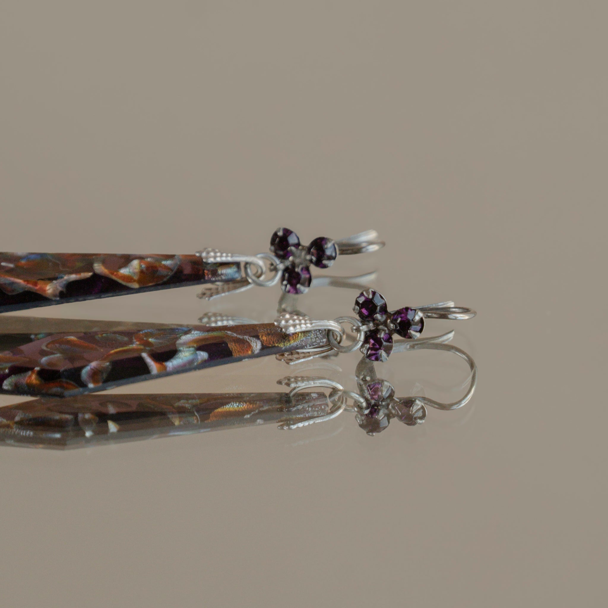 1950s Clover Sword Glass Pierced Earrings