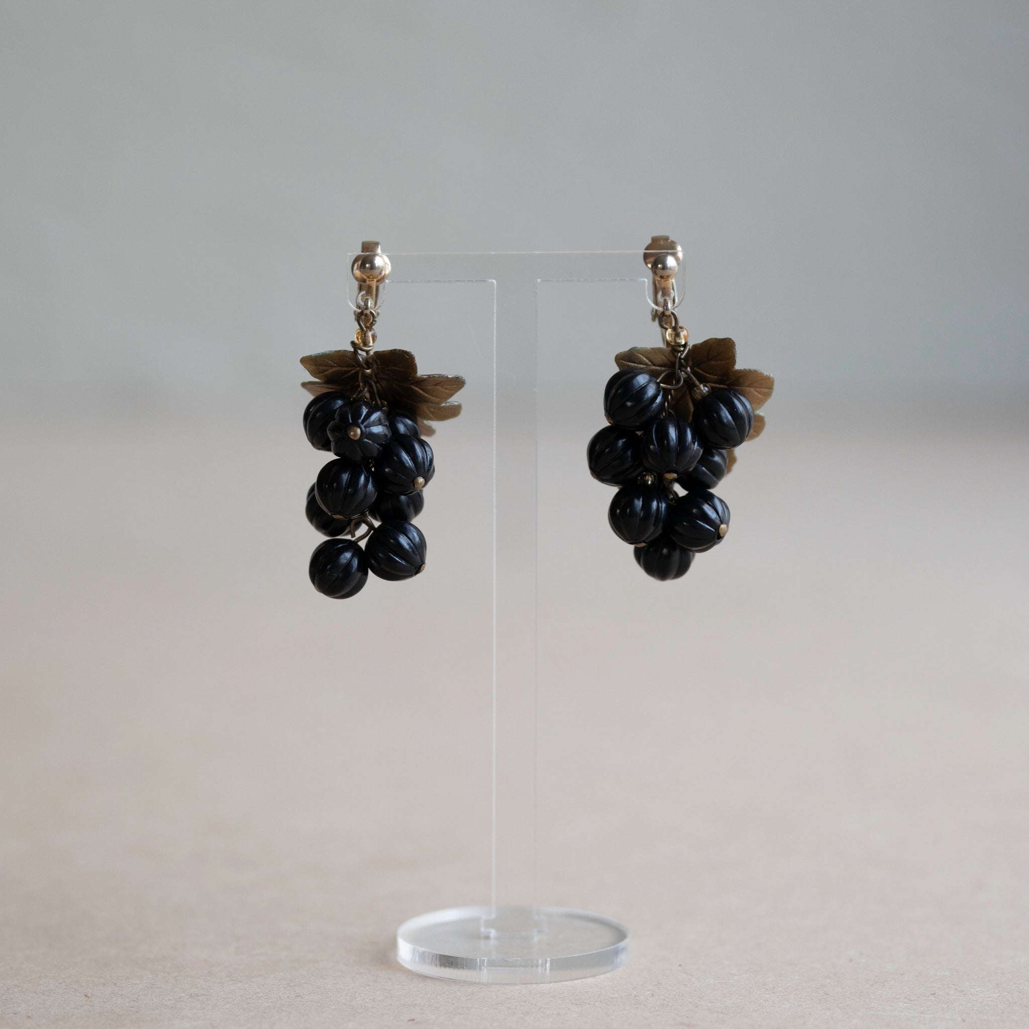 Black Grape Gold Leaf Earrings