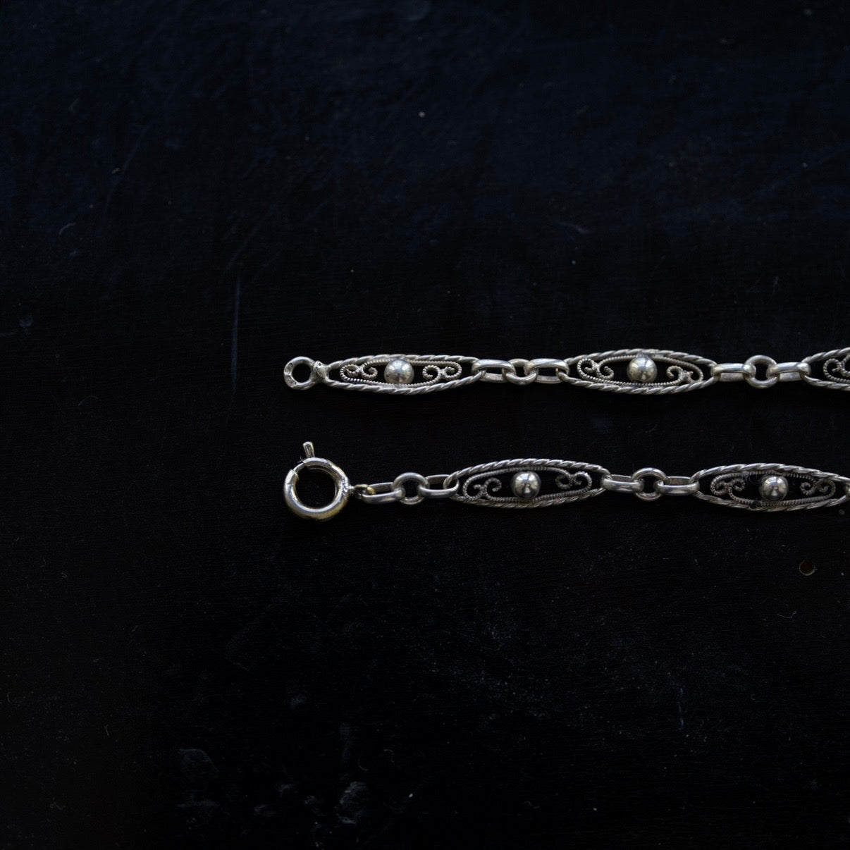 C.1900-1920｜Ornamental Filigree Silver Chain 48cm