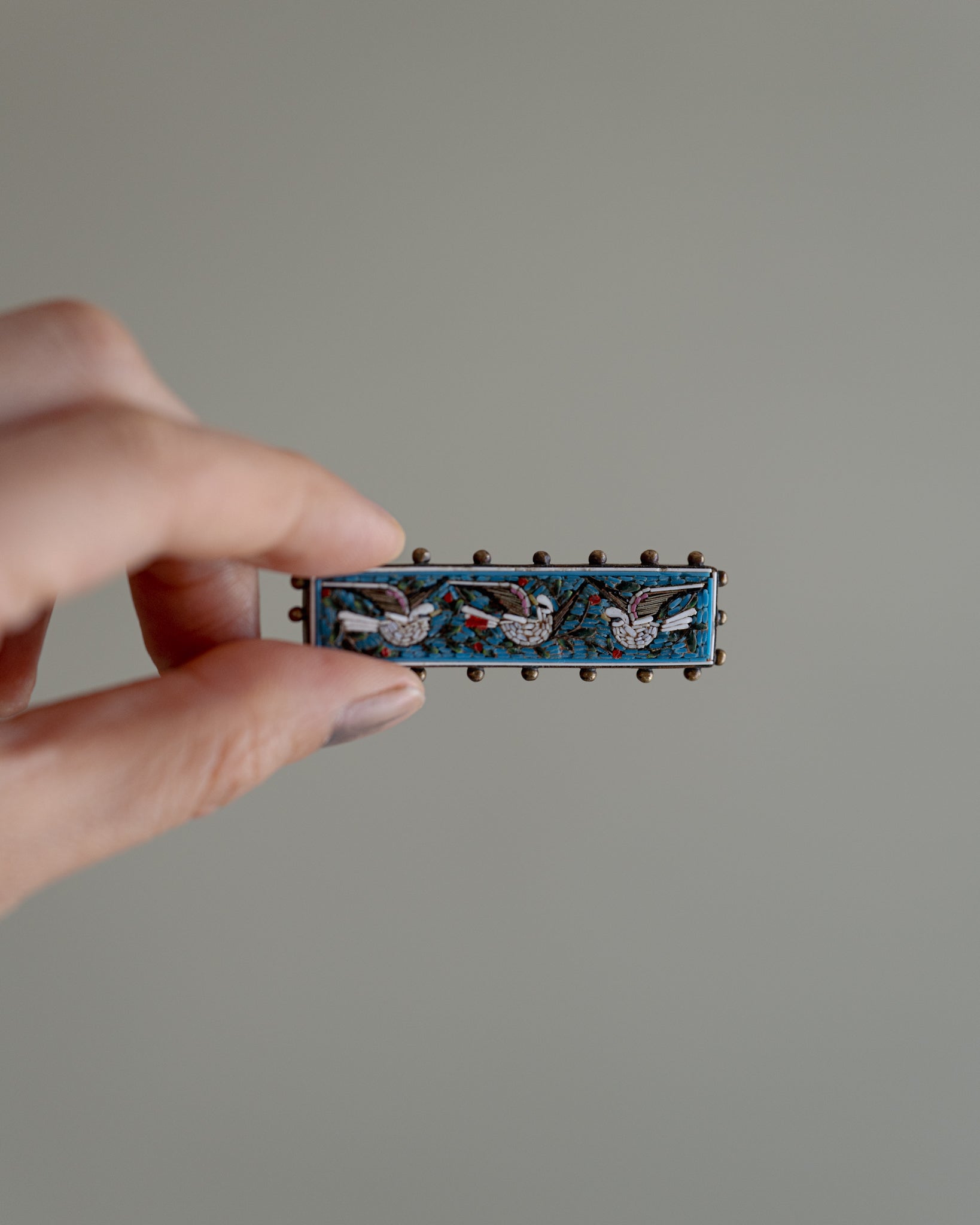 C.1900s White Birds Micro Mosaic Brooch
