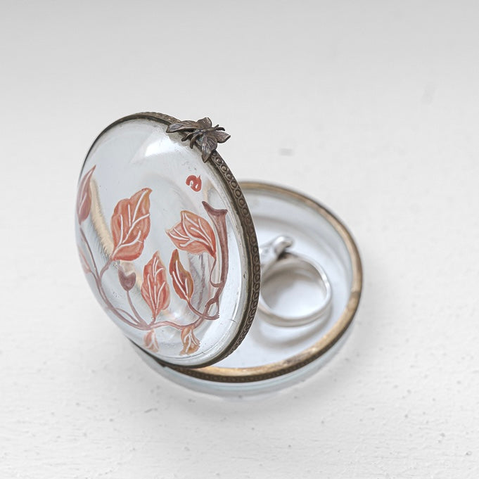 C.1900–1930｜Small Domed Glass Case with Hand-Painted Vine Motif