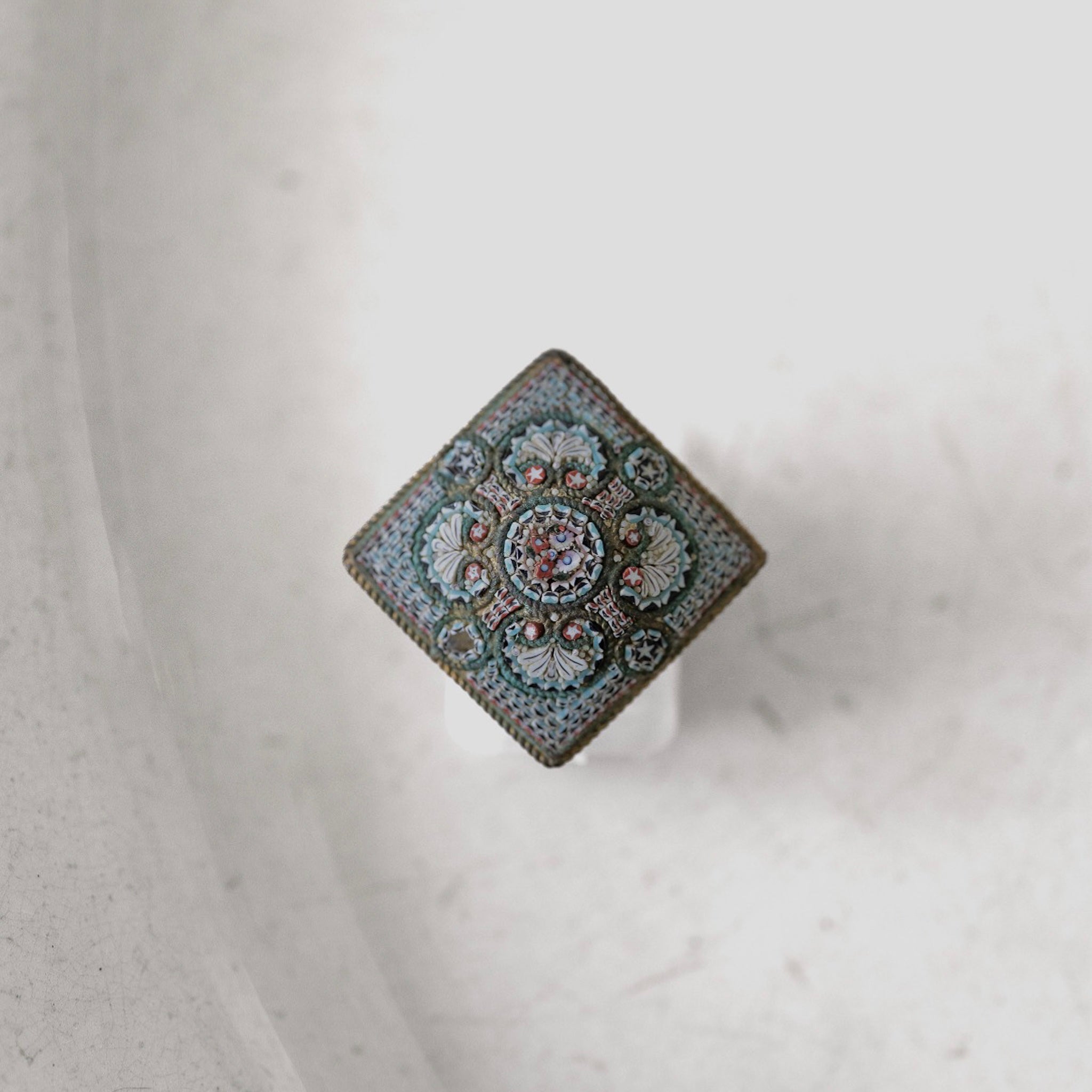 イタリア製 Pietra Dura象嵌細工 バラ文様 ブローチ シルバー800 BROOCH