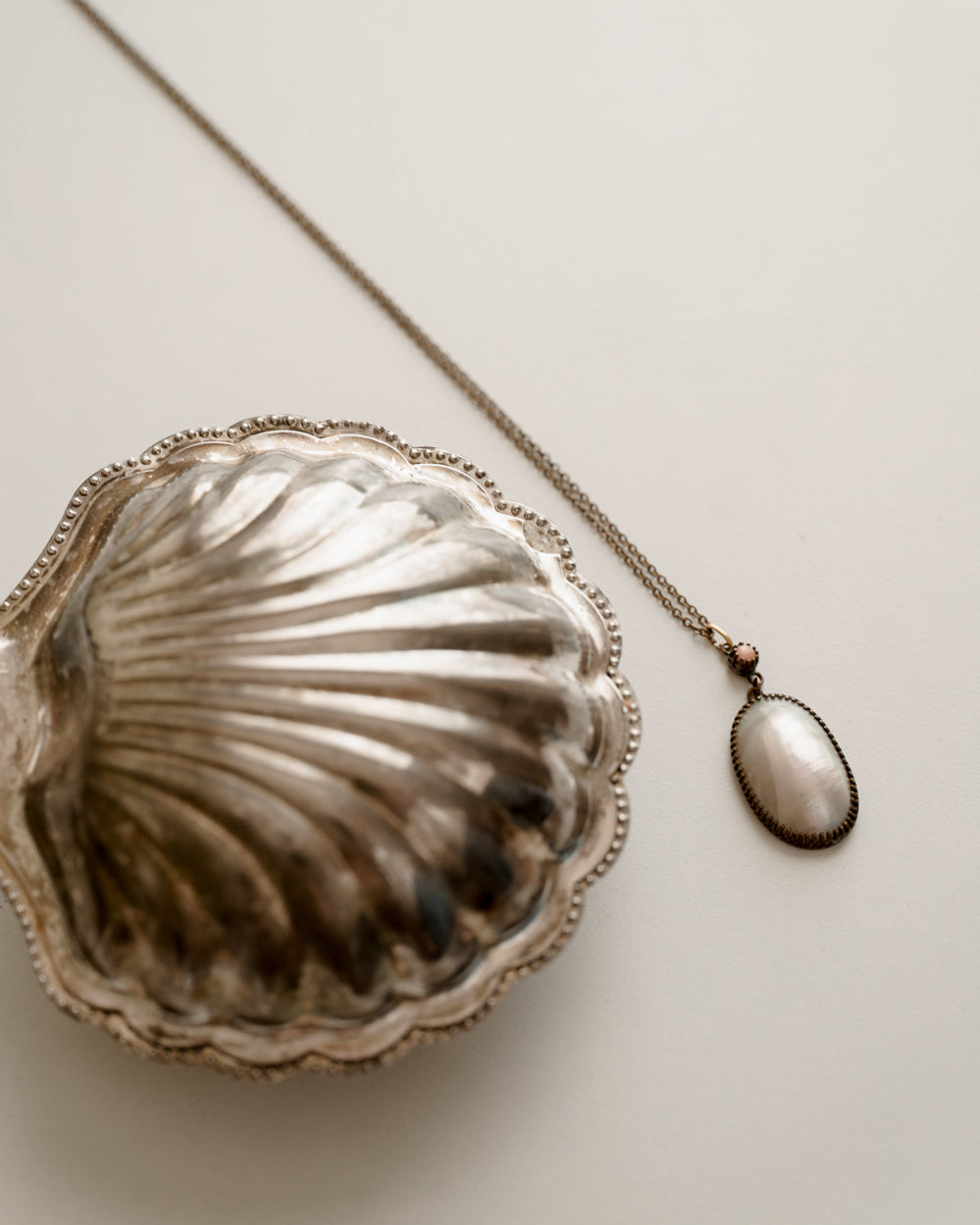 C.1850-1900｜Fench Necklace with Mabe Pearl & Pink Coral