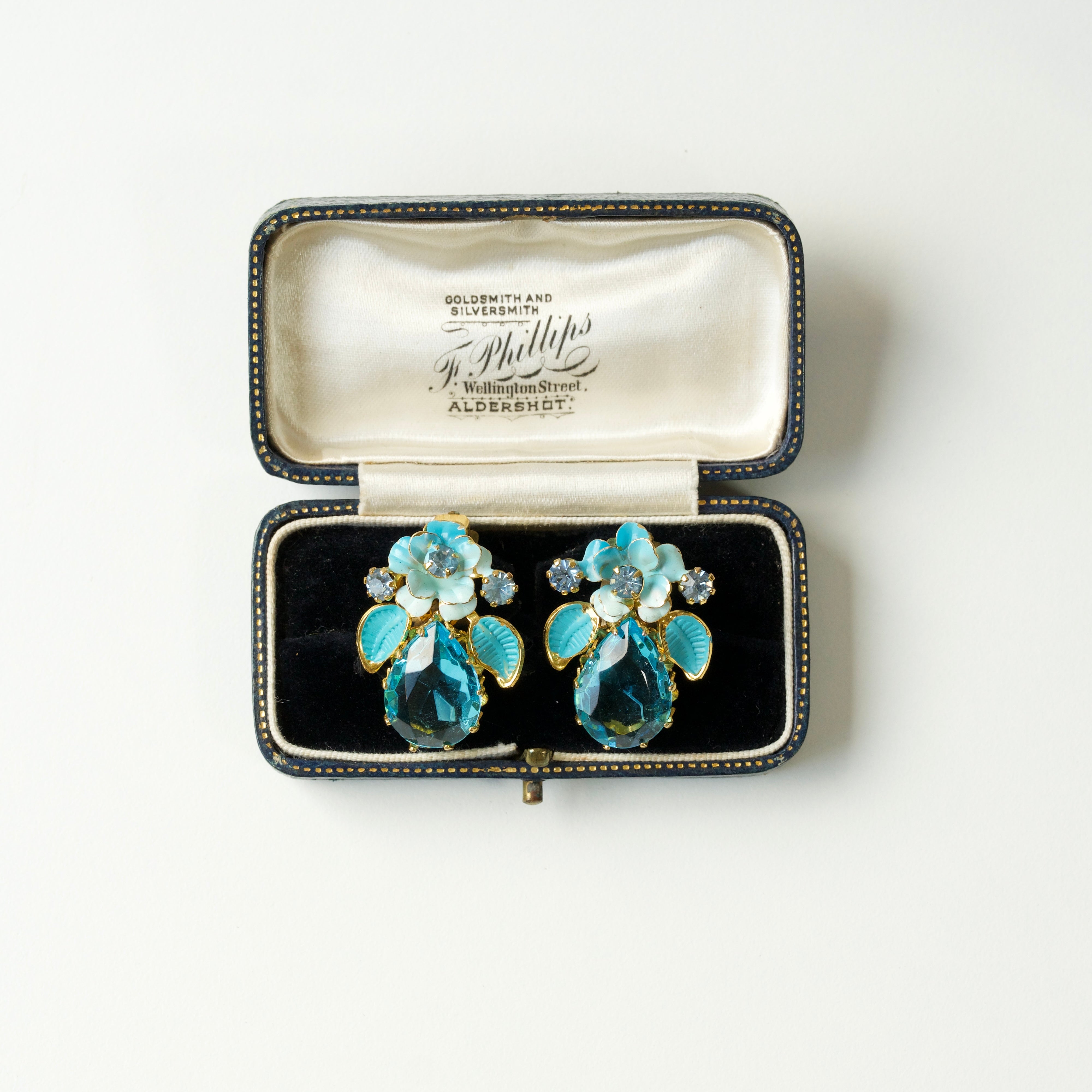 Austria Light Blue Flower Glass Enamel Earrings