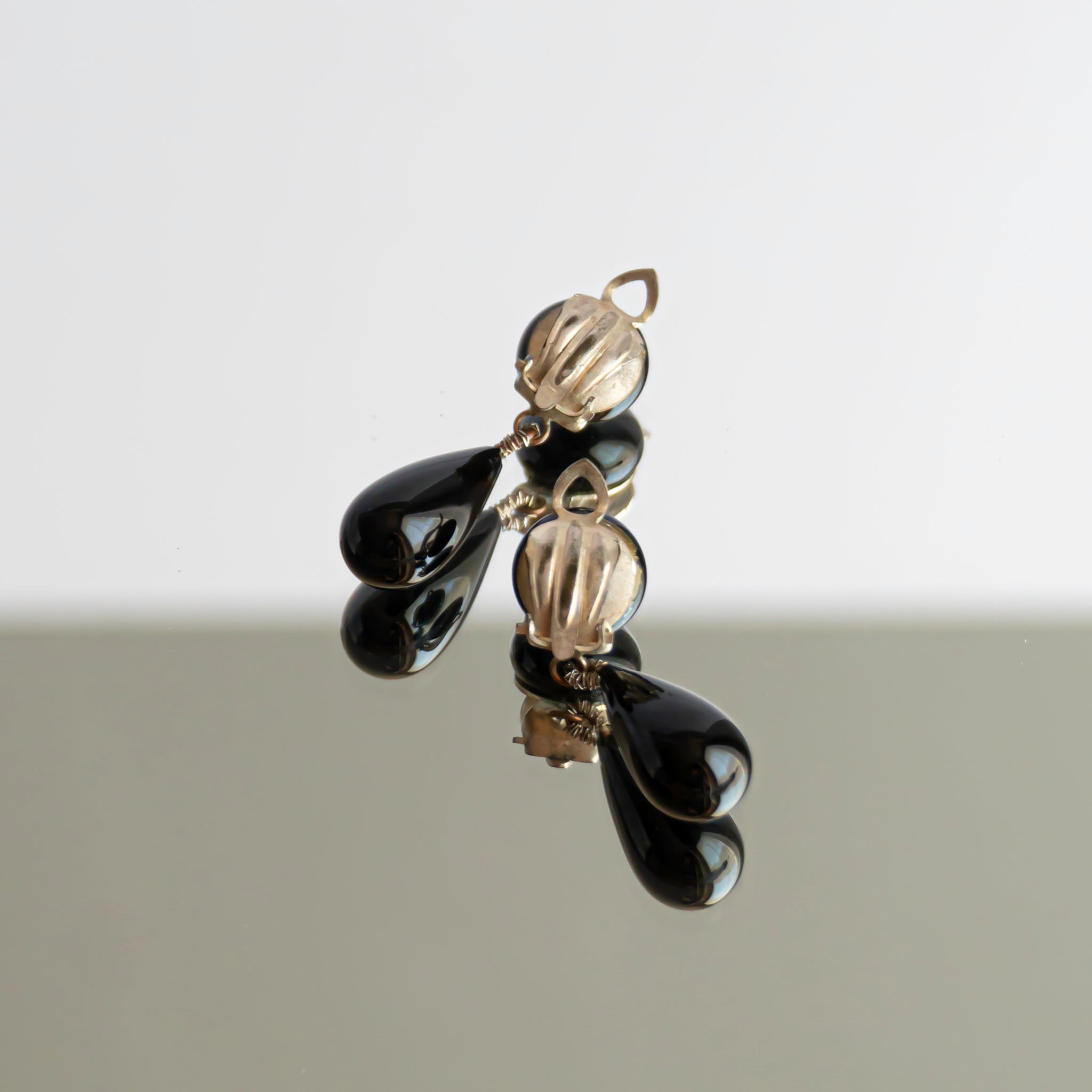 Deep Black Glass Tear Drop Earrings