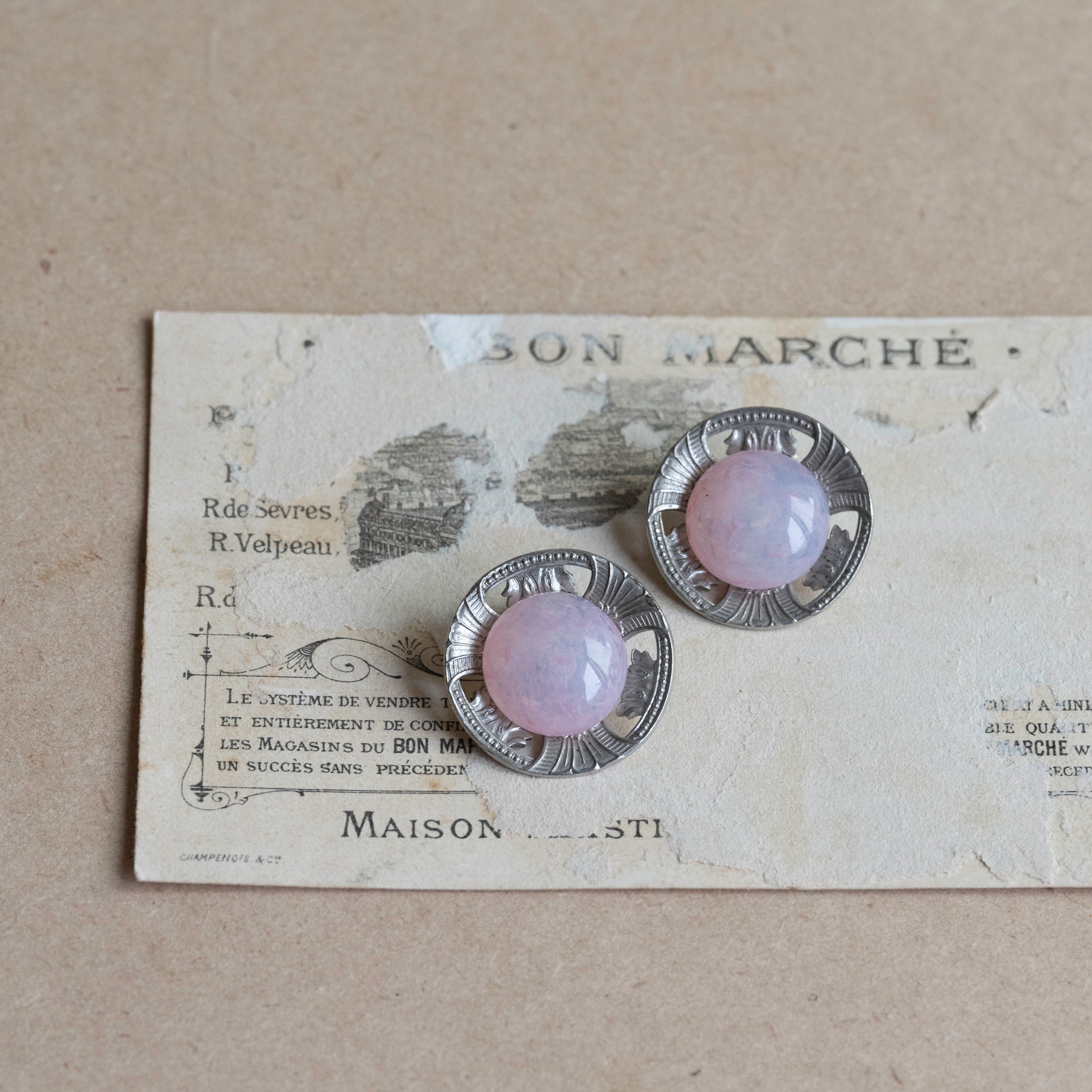 Pink Pâte de Verre Silver Earrings