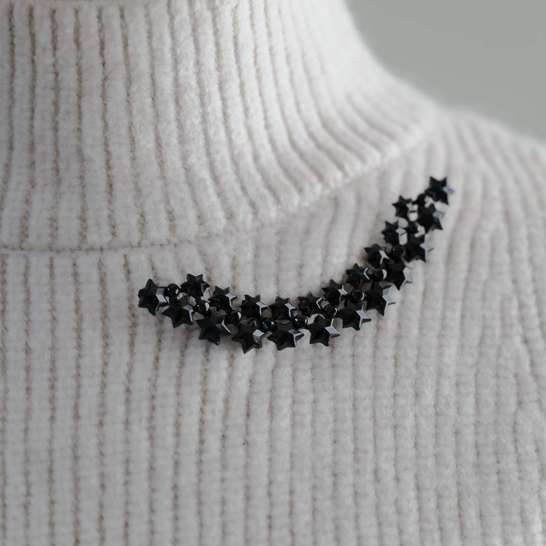 C.1900 Hexagram Black Glass Star Brooch