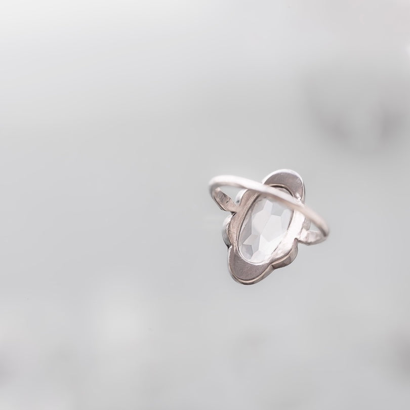 C.1920-1940｜Oval Clear Glass and Marcasite Silver Ring
