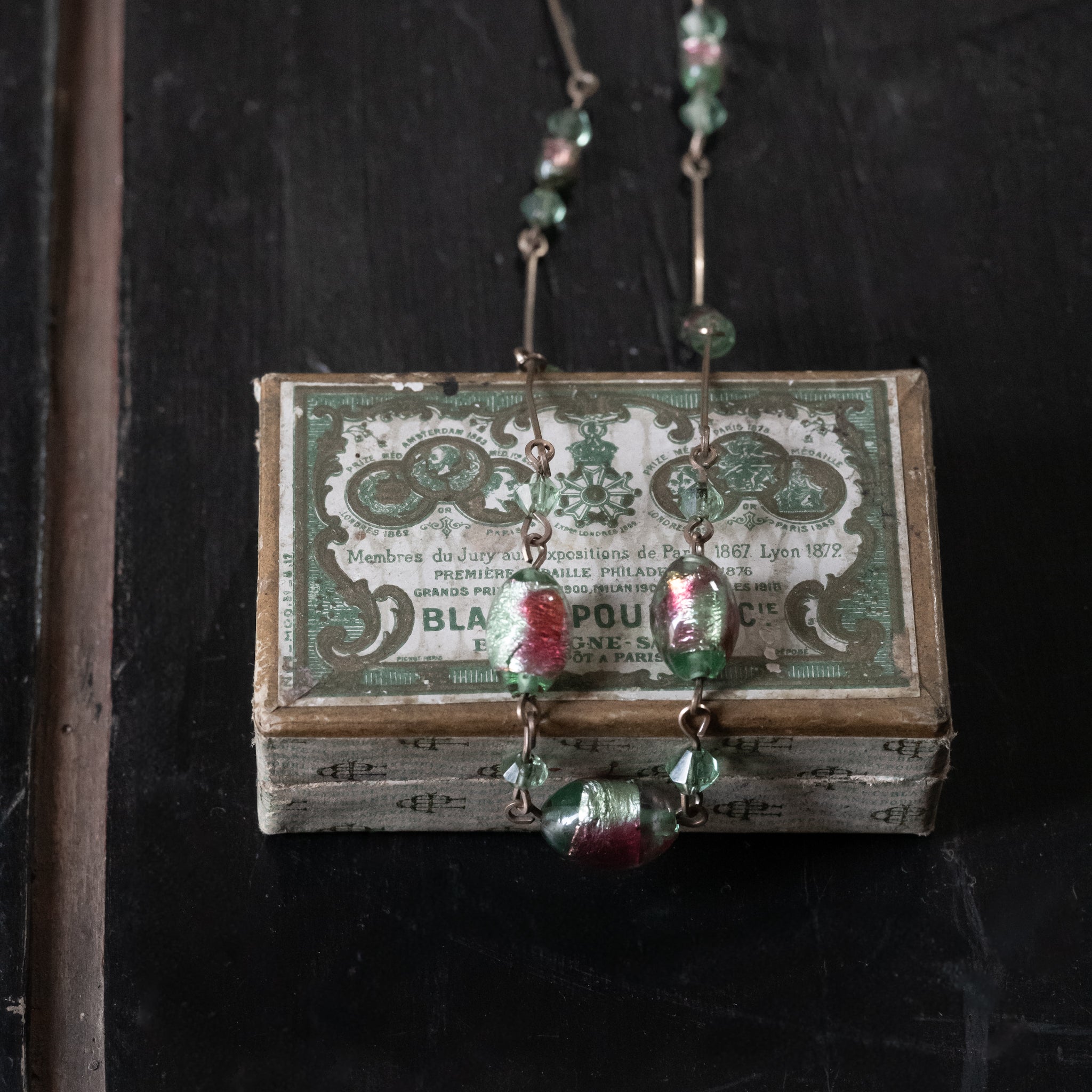 Czech Green Pink Glass Necklace