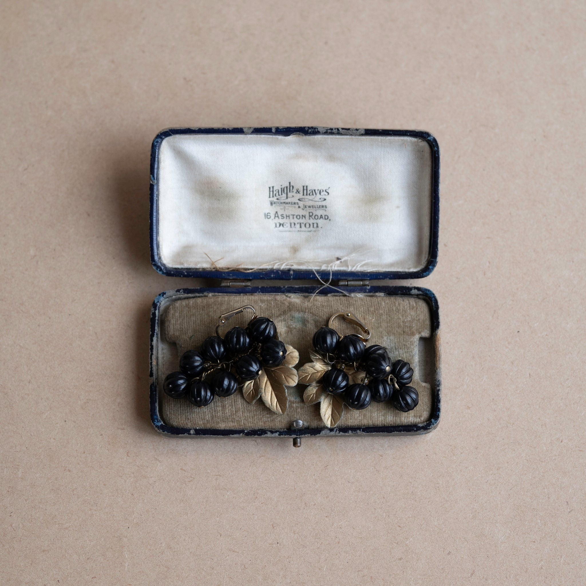 Black Grape Gold Leaf Earrings