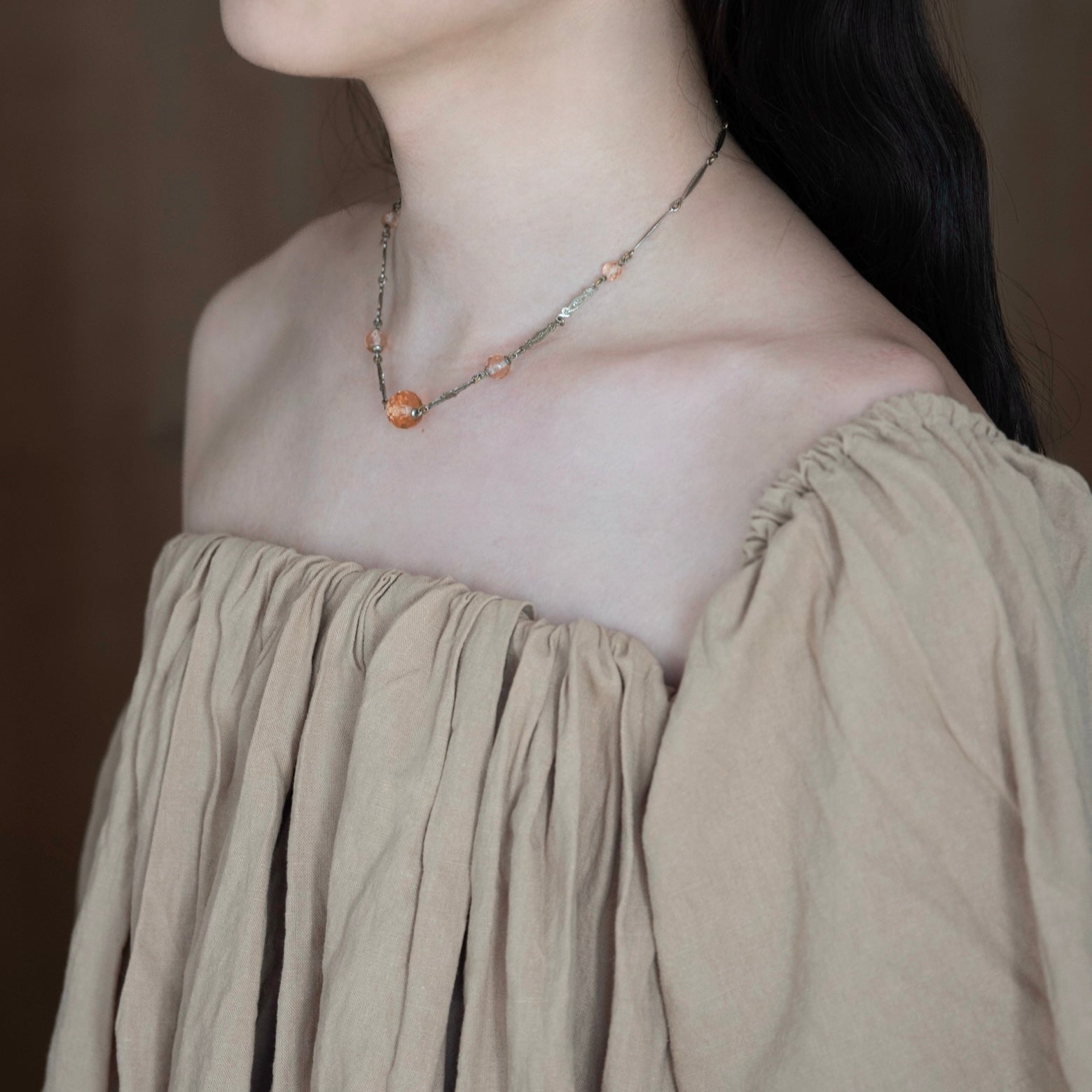 1930s Peach Orange Glass Necklace