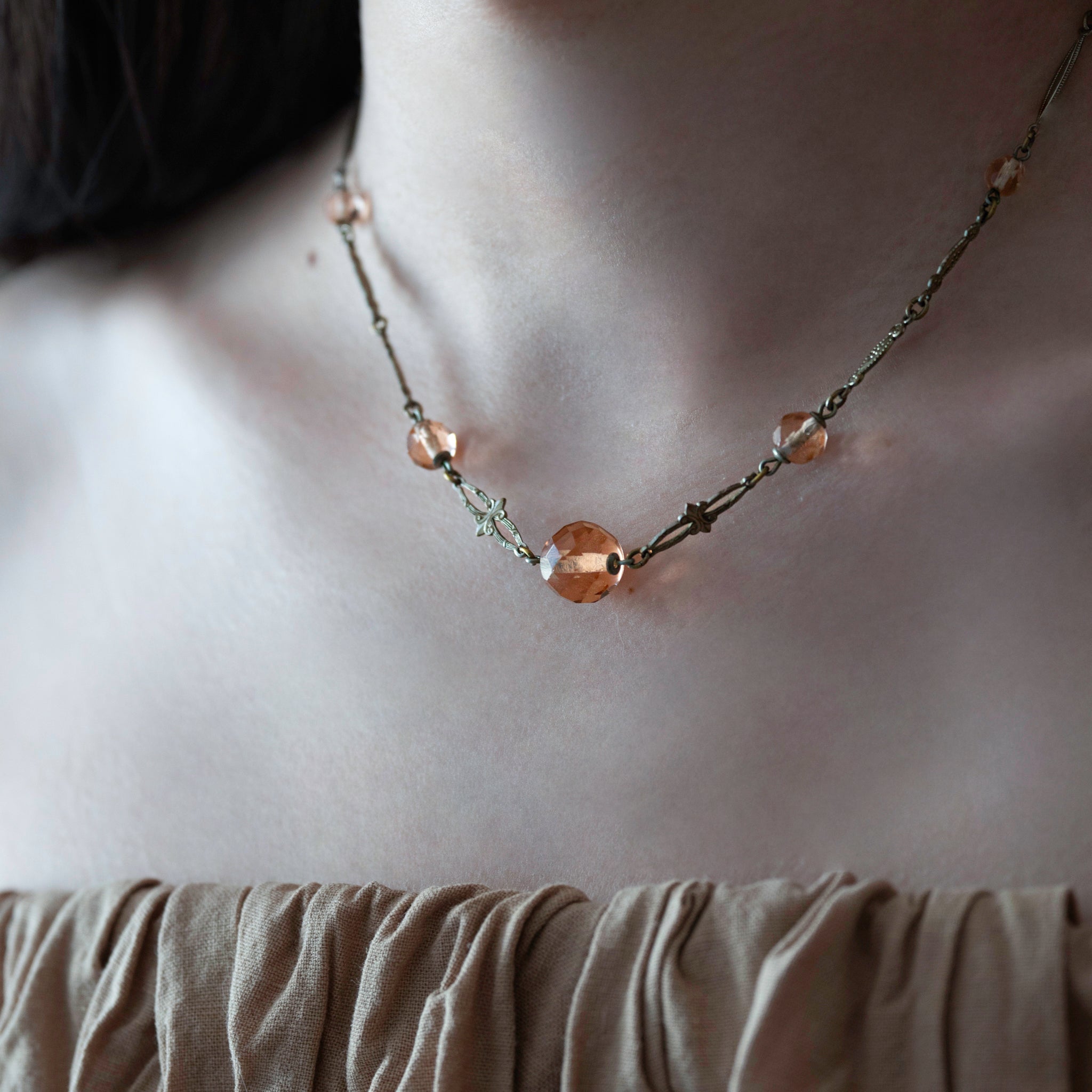 1930s Peach Orange Glass Necklace