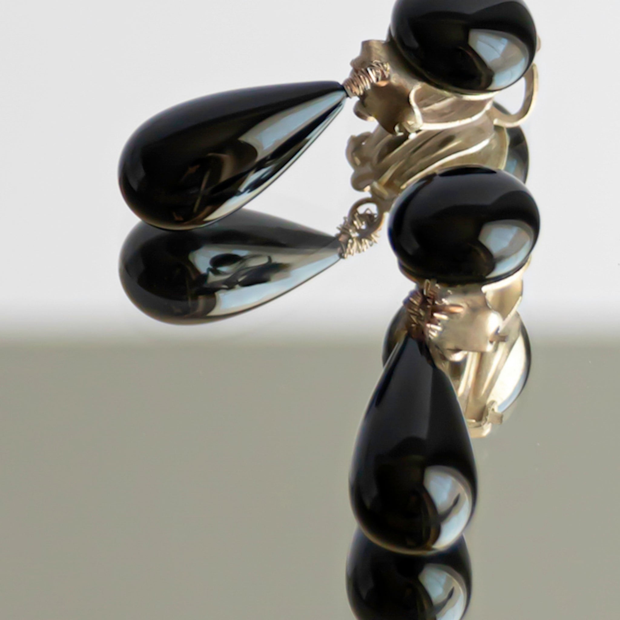 Deep Black Glass Tear Drop Earrings