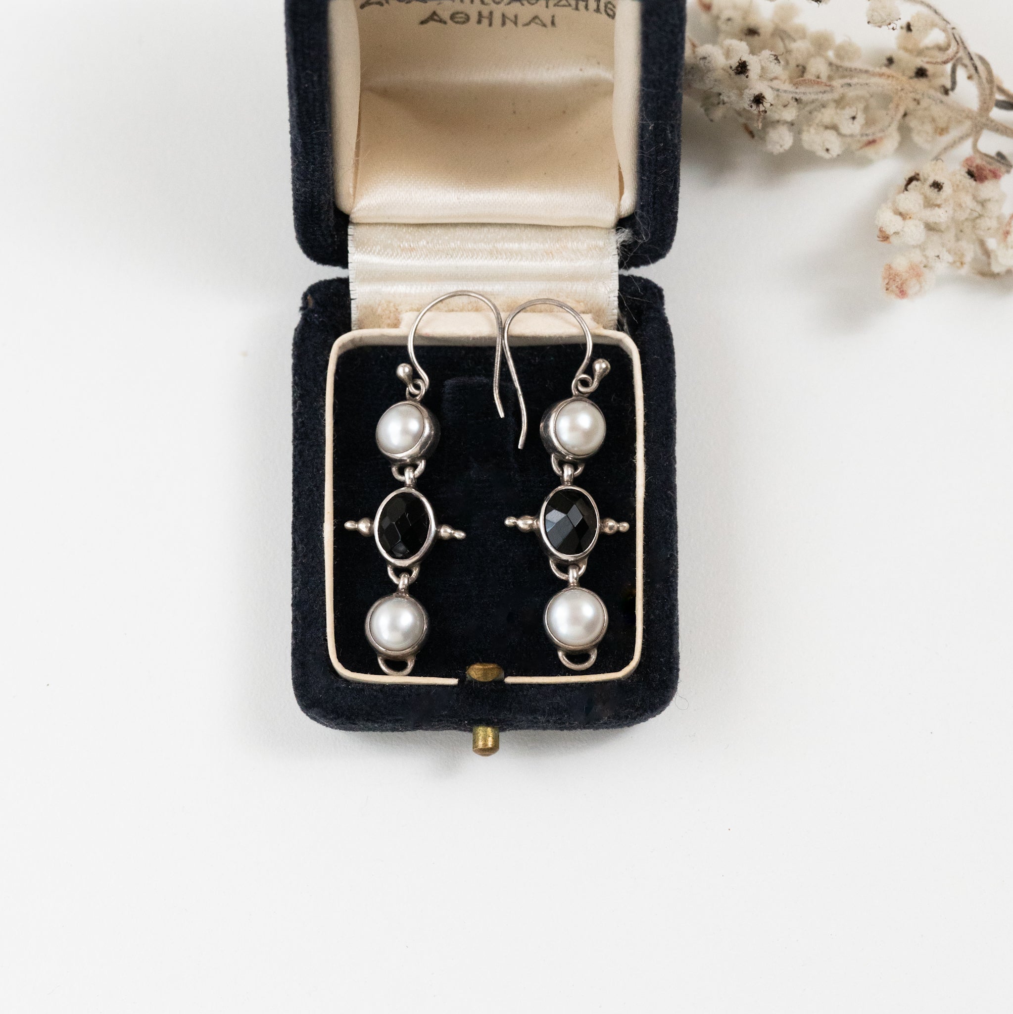パール&オニキス シルバー ピアス