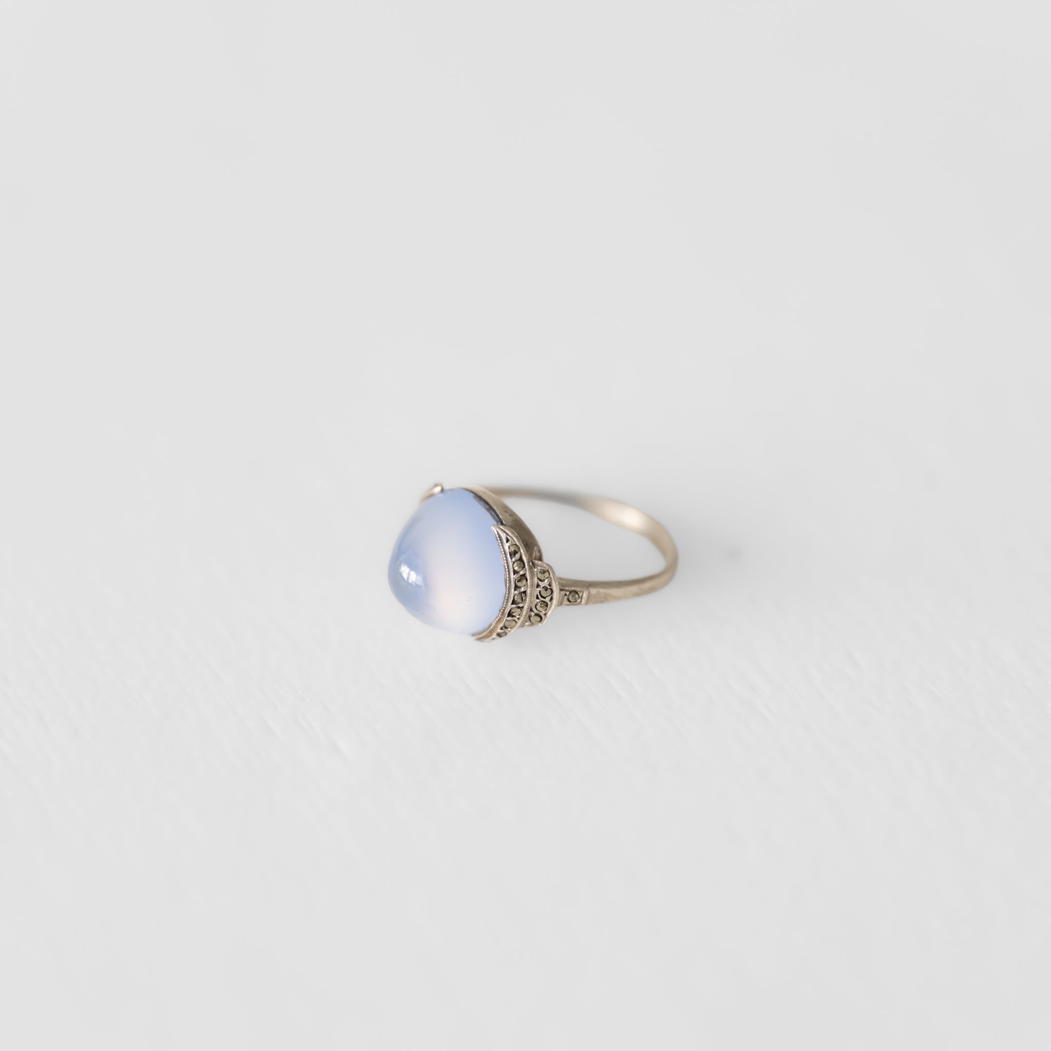 C.1920-1940｜Blue Chalcedony & Marcasite French Silver Ring