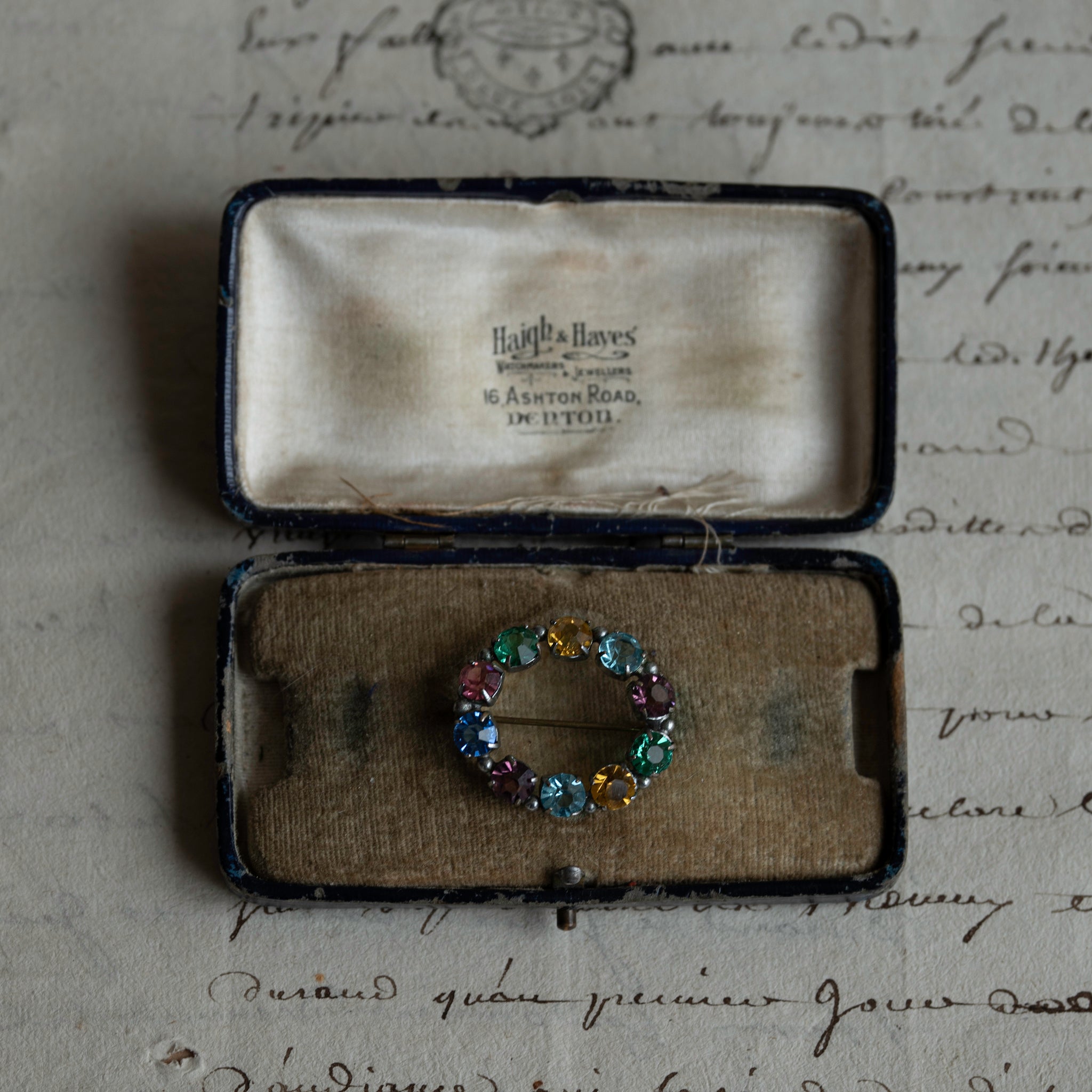 Open Back Multi Color Glass Wreath Brooch