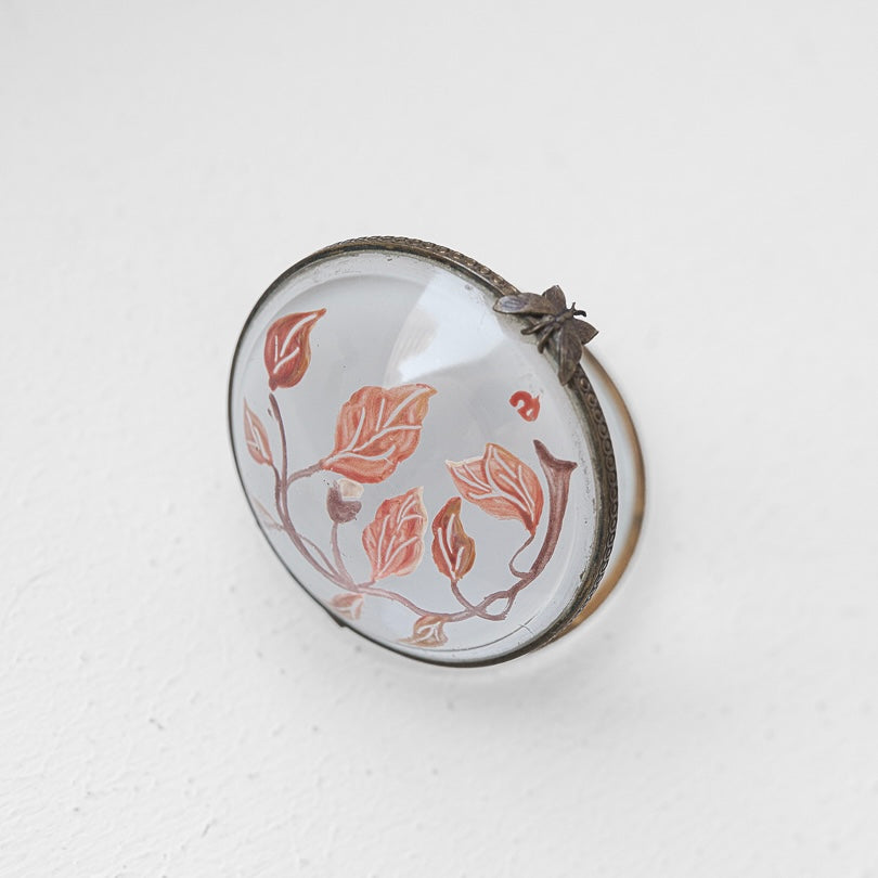 C.1900–1930｜Small Domed Glass Case with Hand-Painted Vine Motif