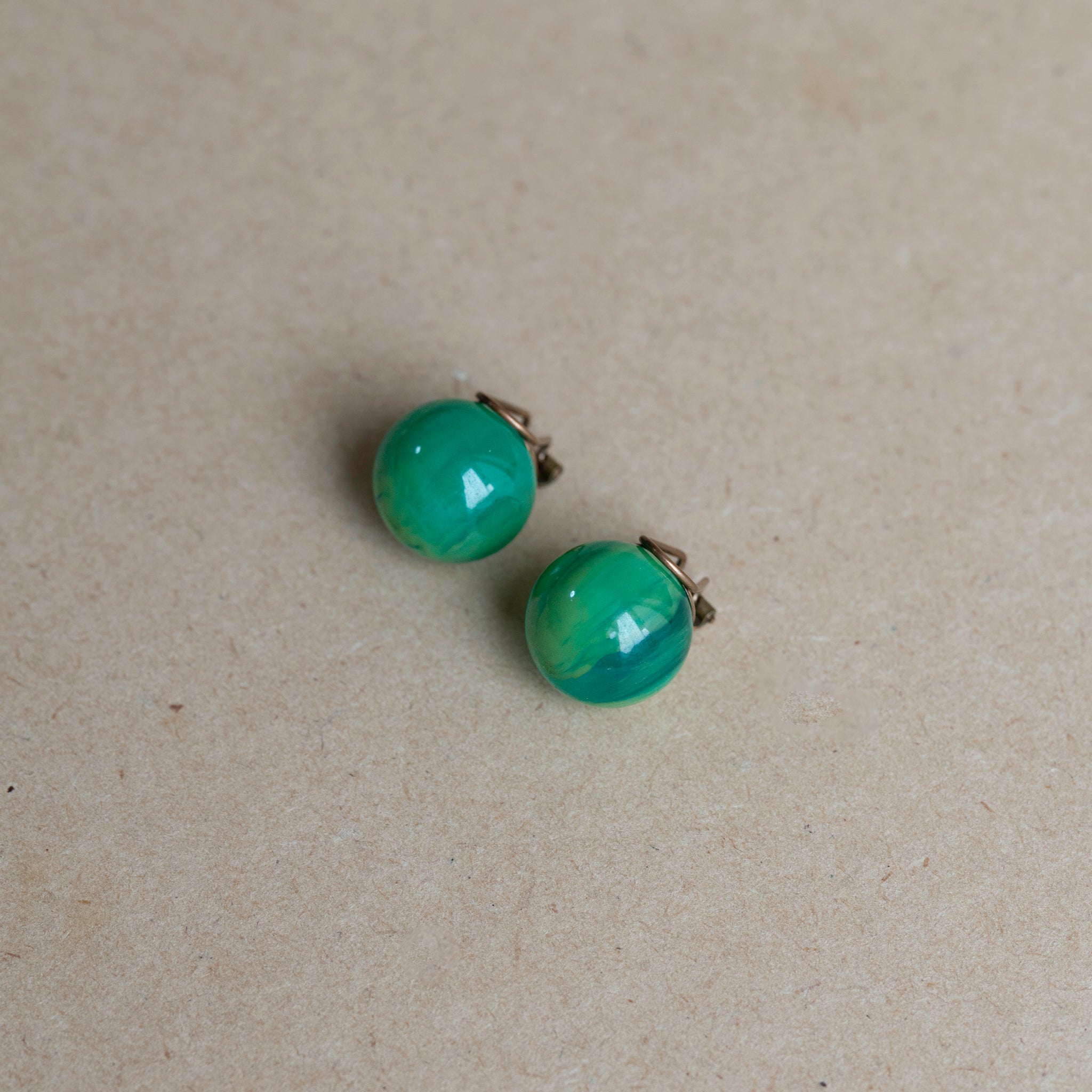 Jade Green Glass Orb Earrings