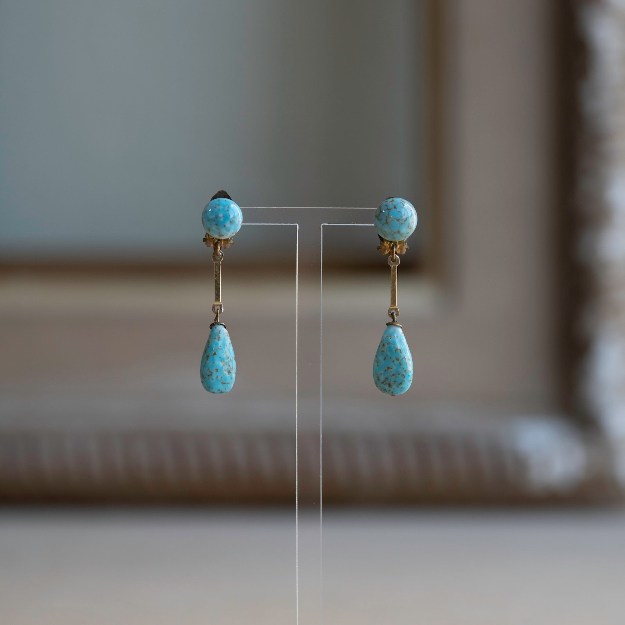 Blue Marble Glass Drop Earrings