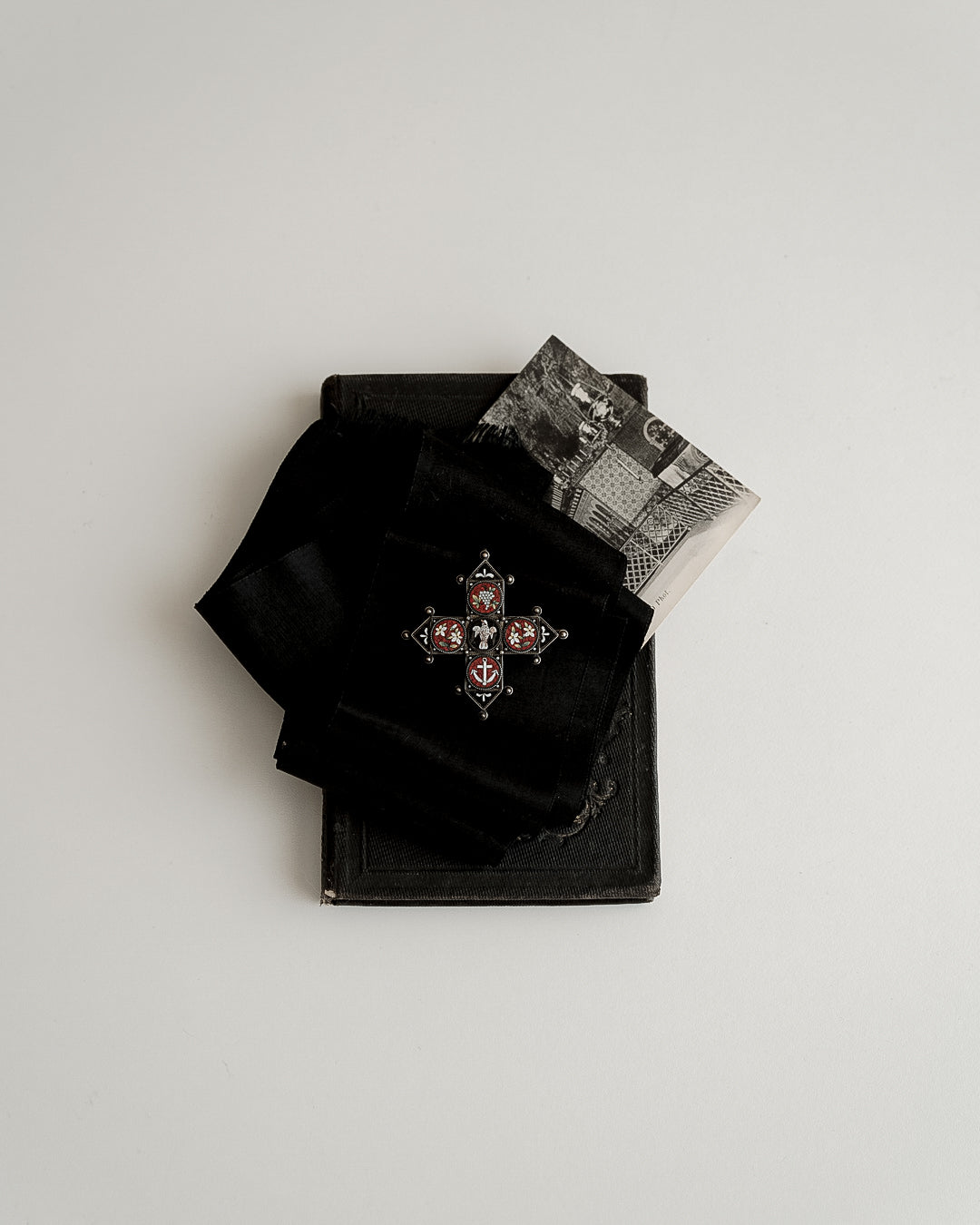 C.1900｜Micro‑mosaic cross brooch with symbolic motifs, and a hidden compartment