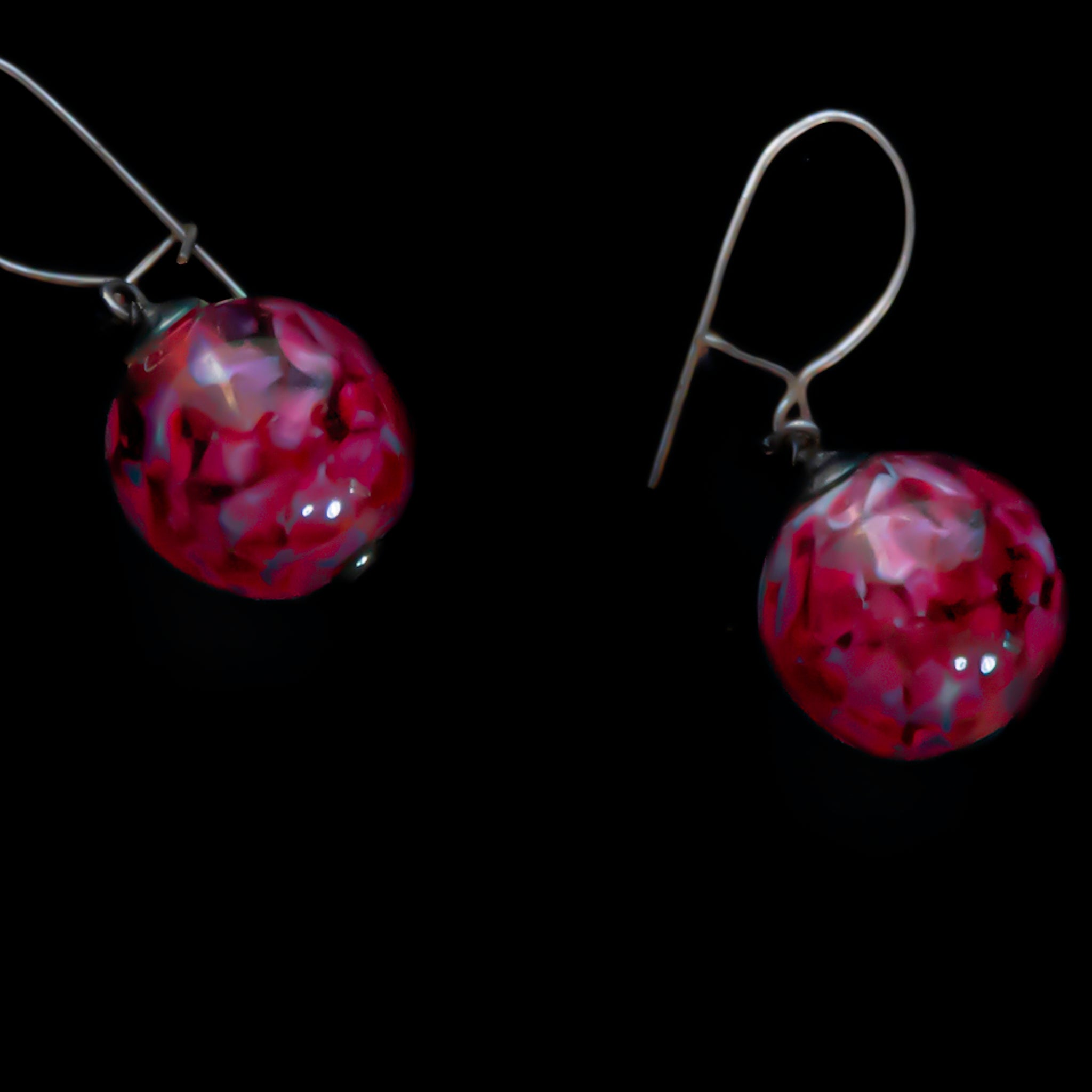 C.1930s Berry Red Marble Glass Pierced Earrings