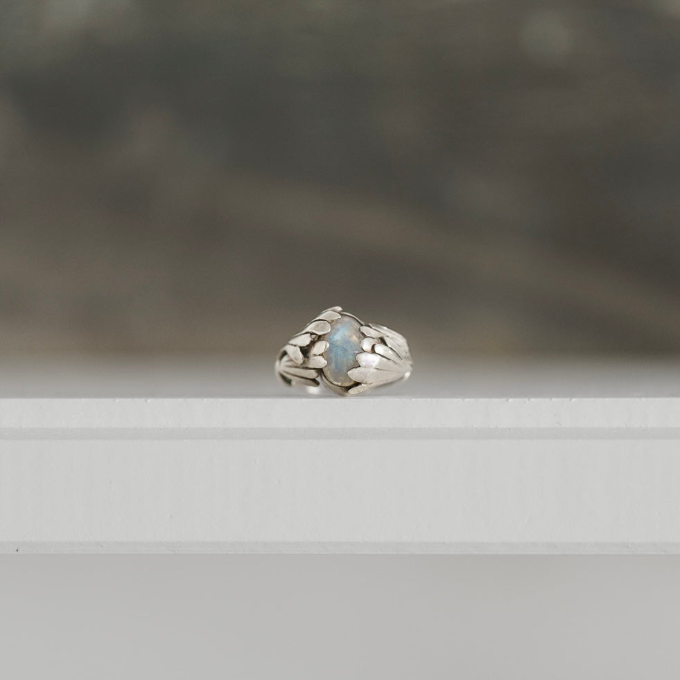 C.1970 | French Silver Angel Wings Ring with Moonstone