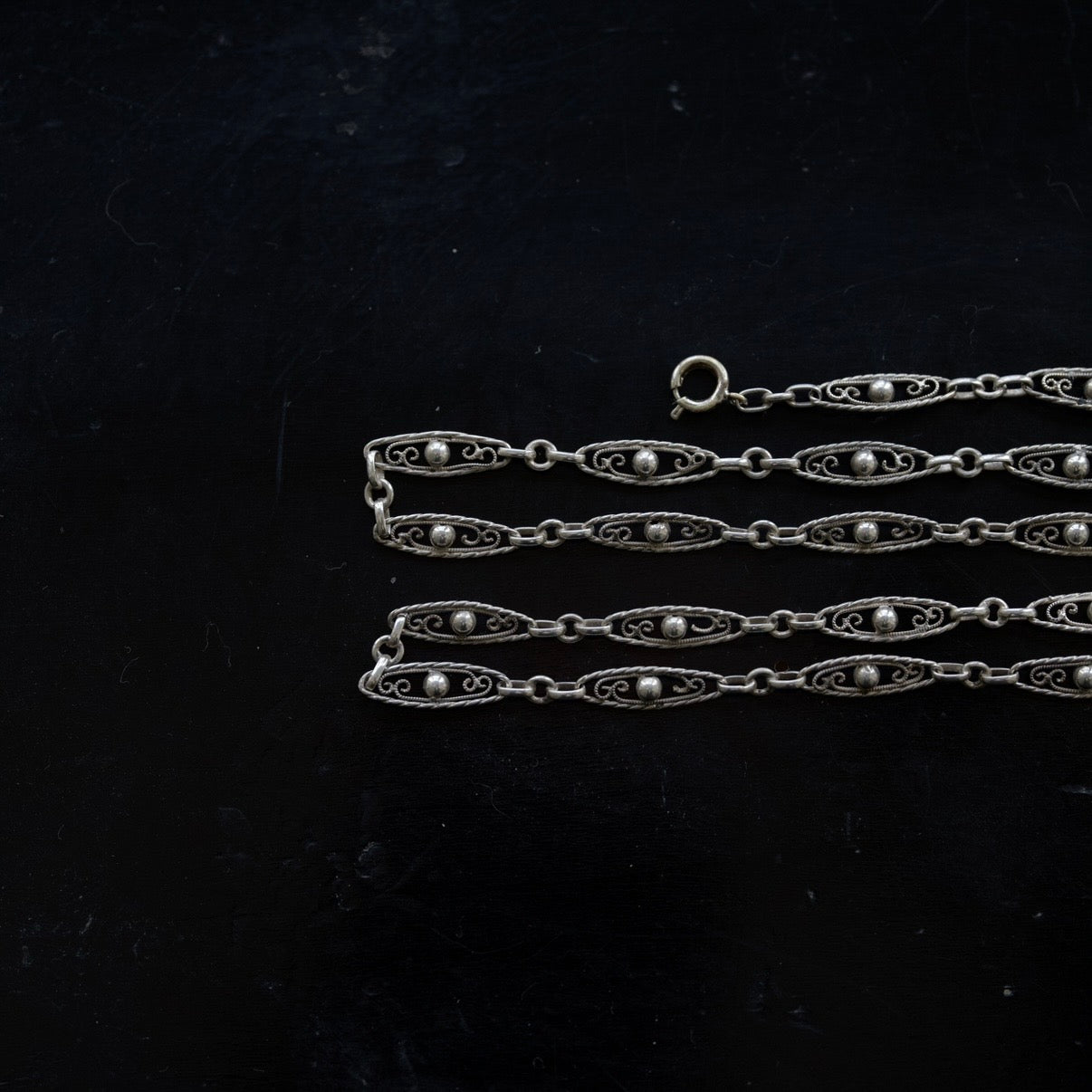 C.1900-1920｜Ornamental Filigree Silver Chain 48cm