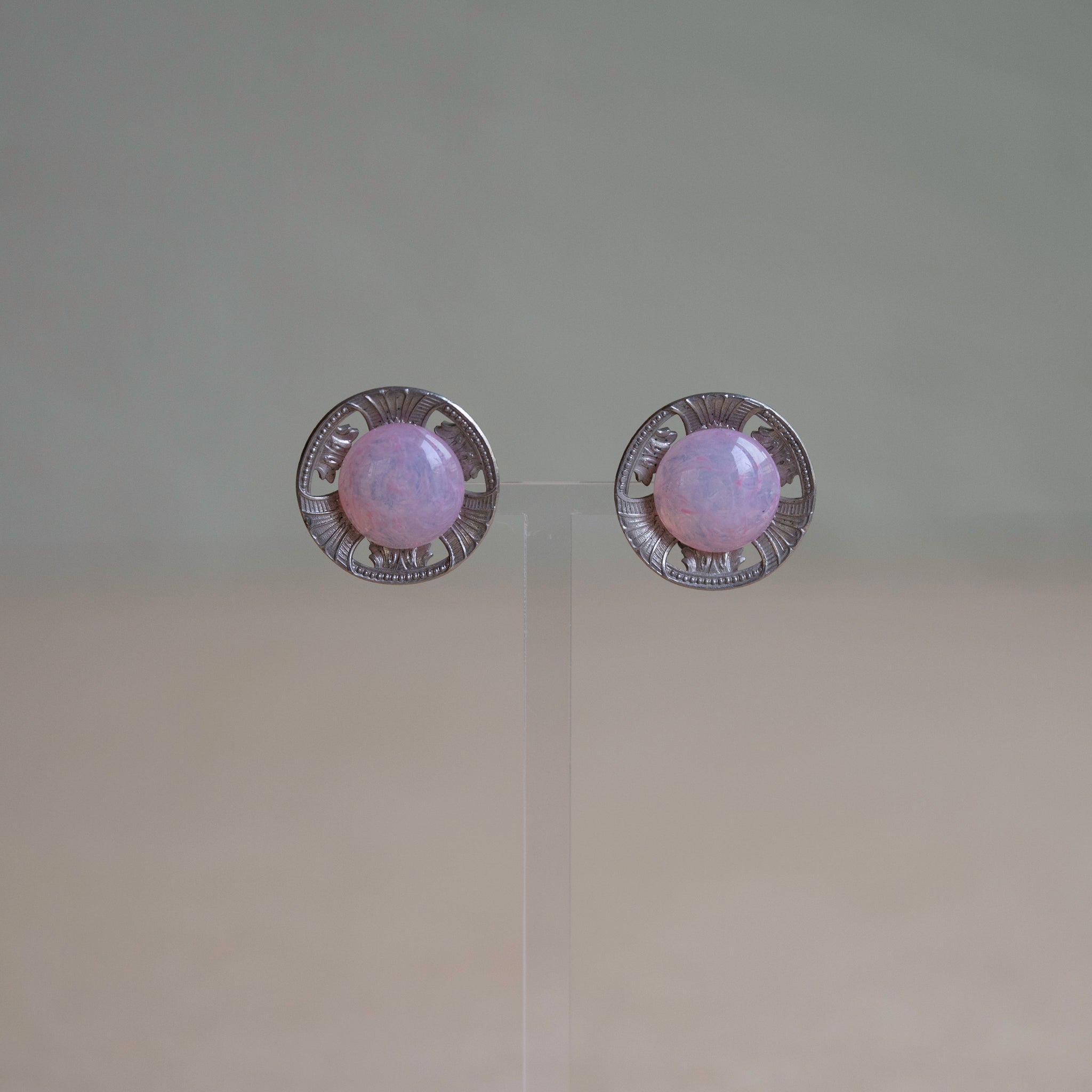 Pink Pâte de Verre Silver Earrings