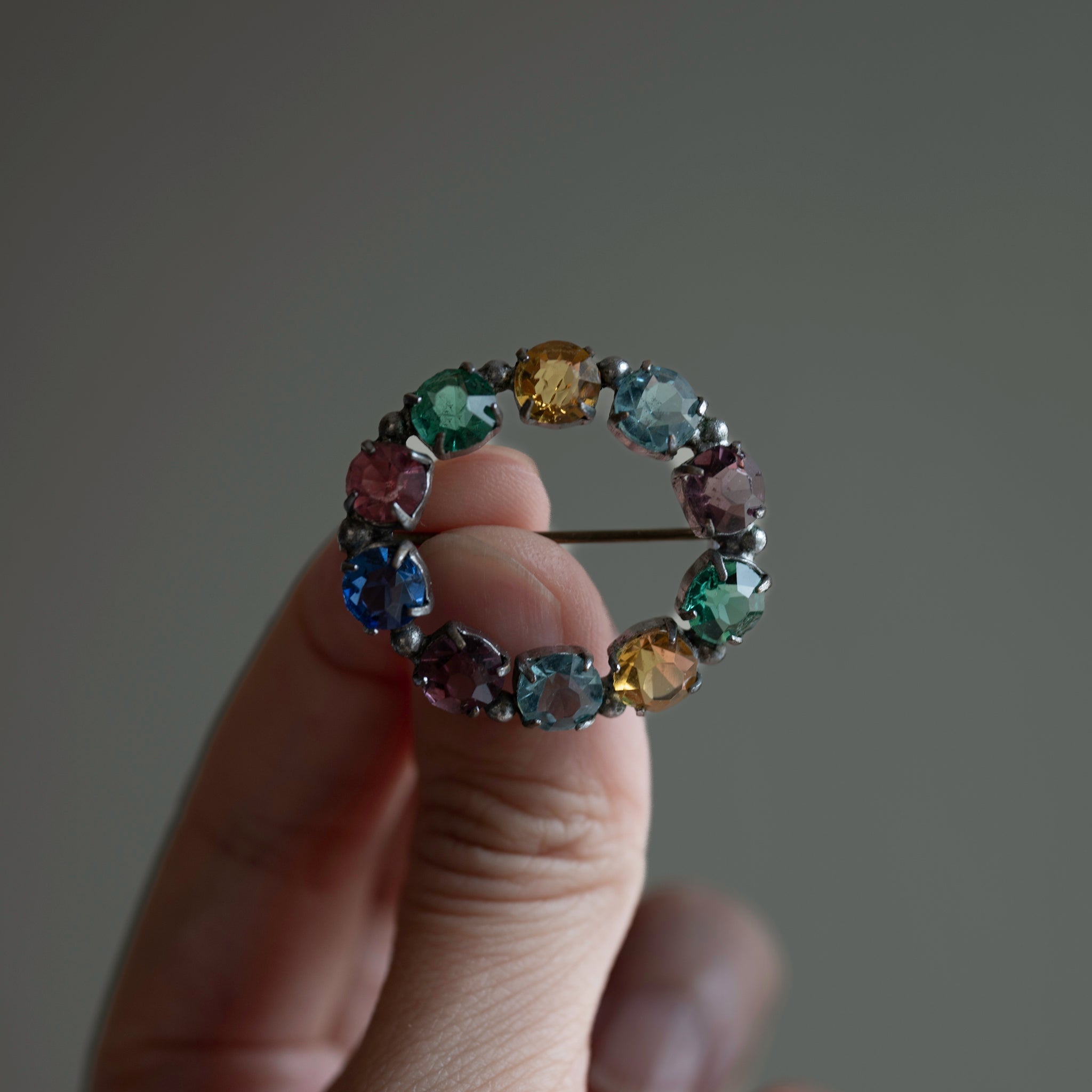 Open Back Multi Color Glass Wreath Brooch