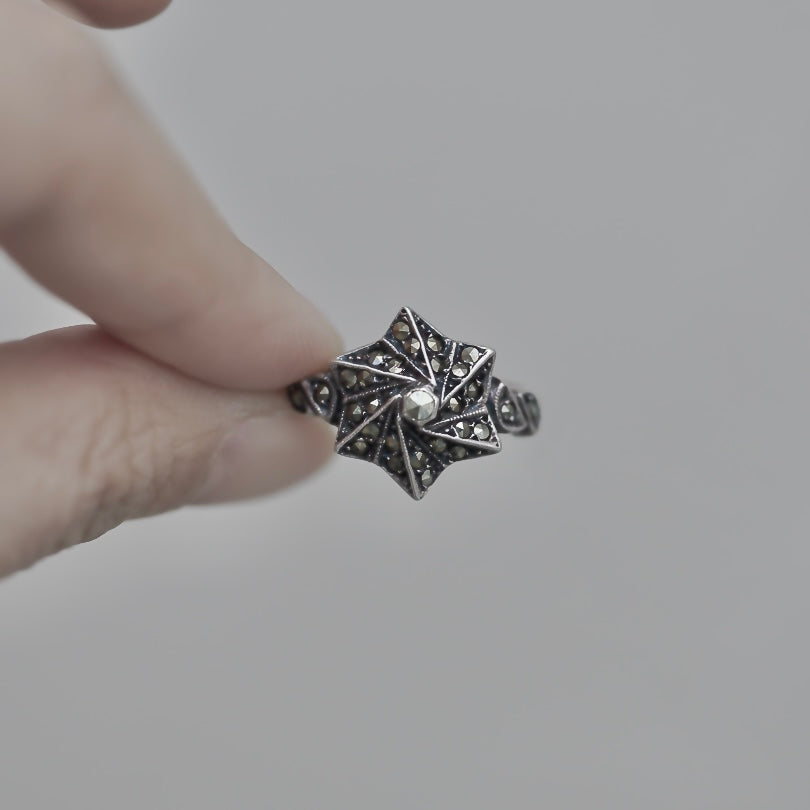 C.1920-1930｜Starburst Marcasite Silver Ring