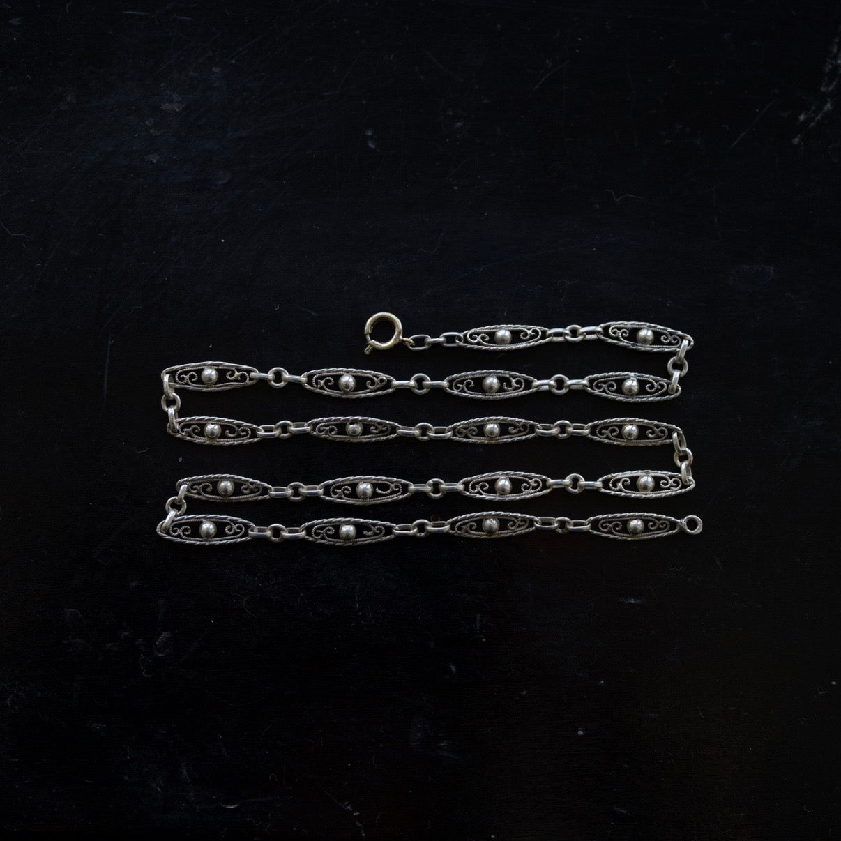 C.1900-1920｜Ornamental Filigree Silver Chain 48cm