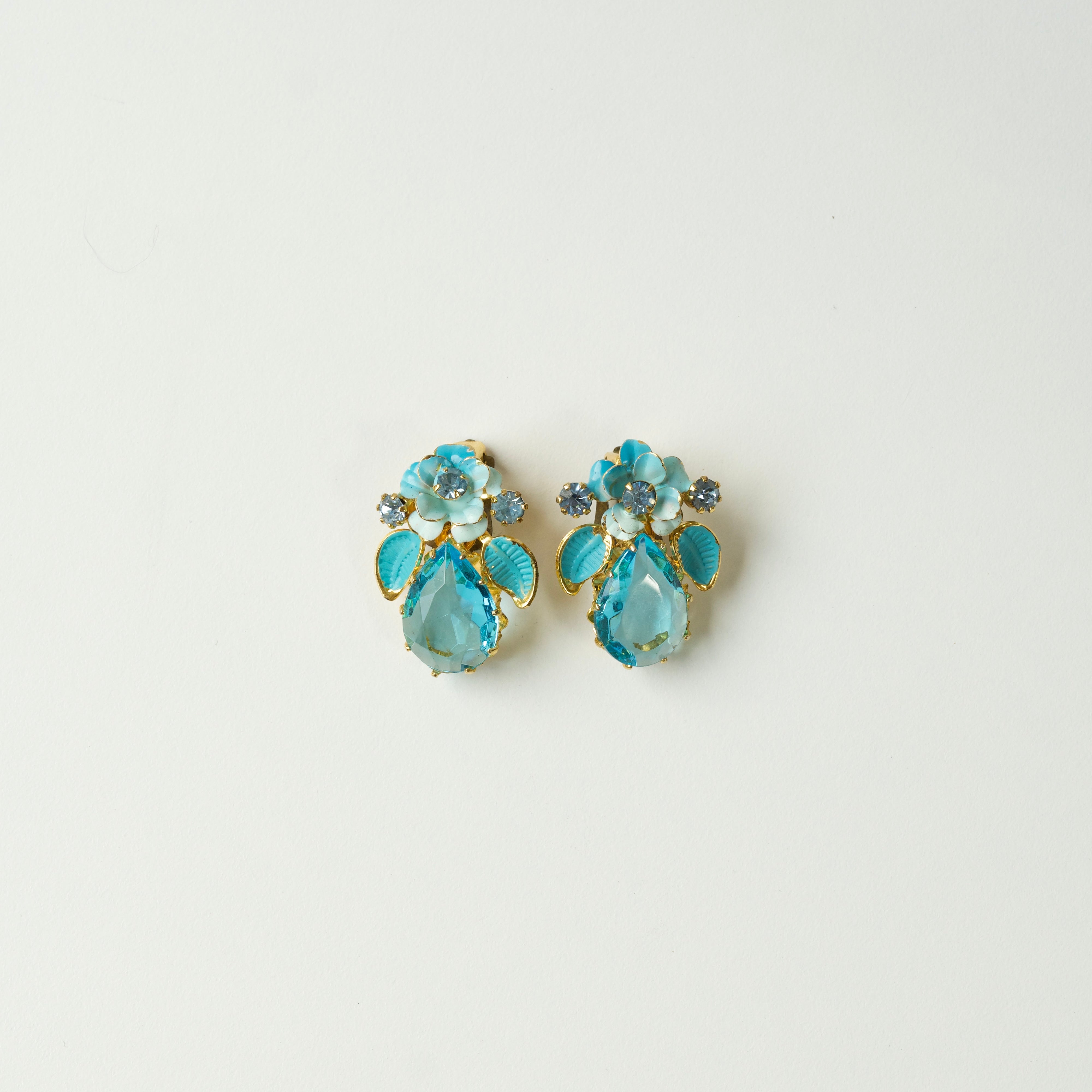 Austria Light Blue Flower Glass Enamel Earrings