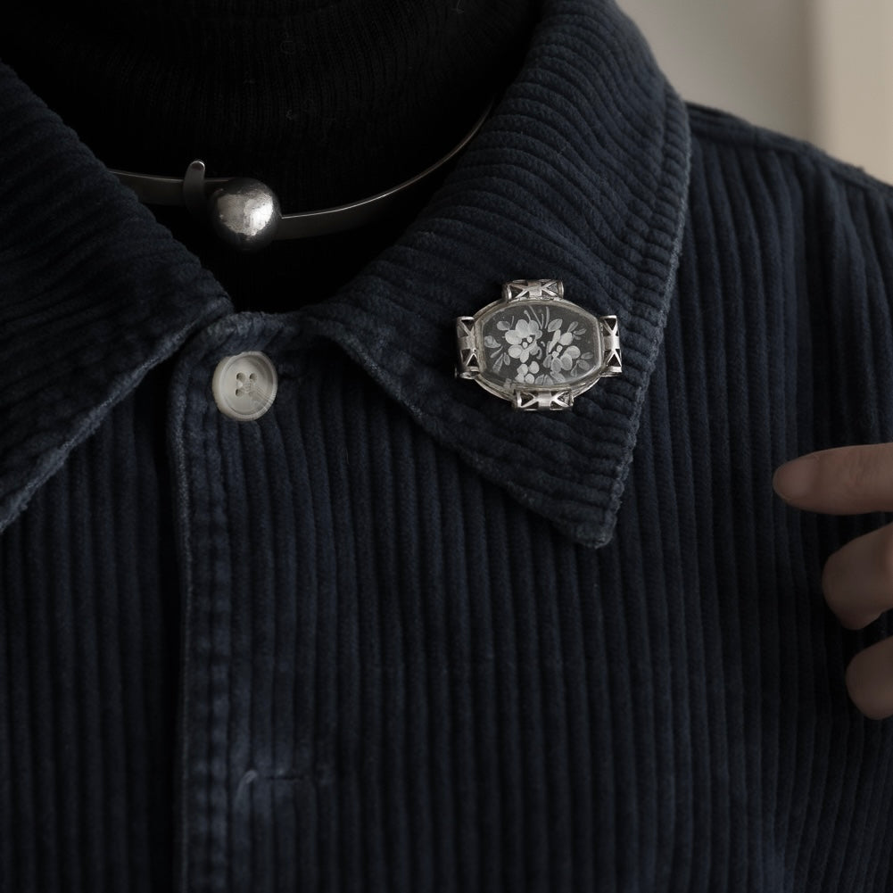 Monotone Flower Silver Tone Brooch