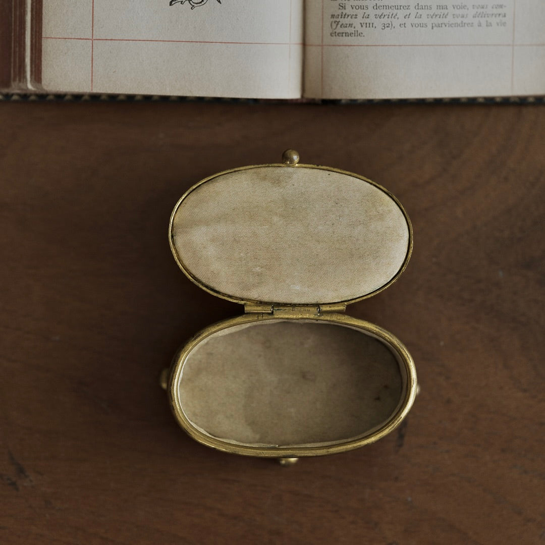 ♦ピューター製 猫足ジュエリーボックス 英国 フランス アールヌーヴォー様式 C.1900｜Hand Painted Flower Jewerly Case