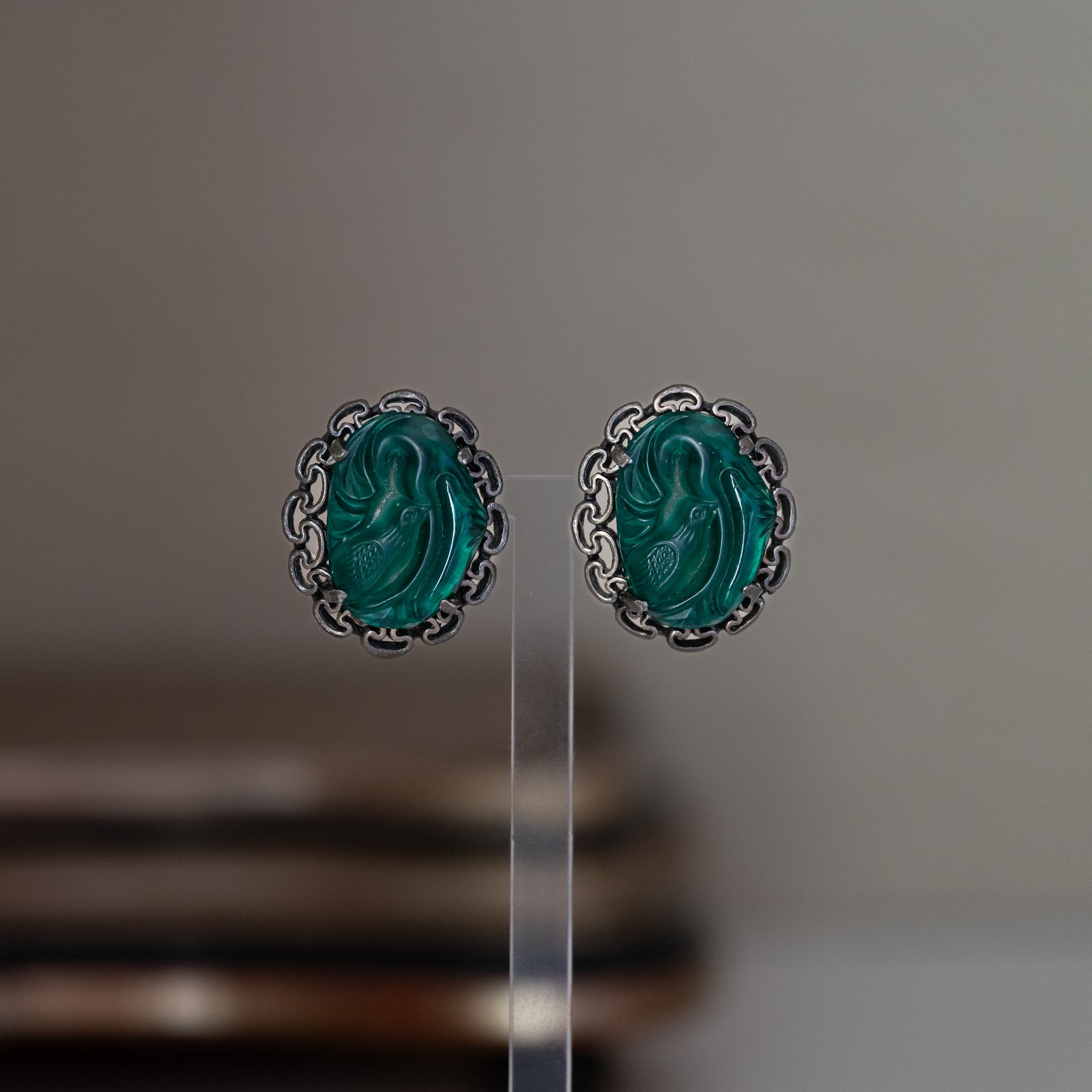 Chinoiserie Green Glass Little Bird Earrings
